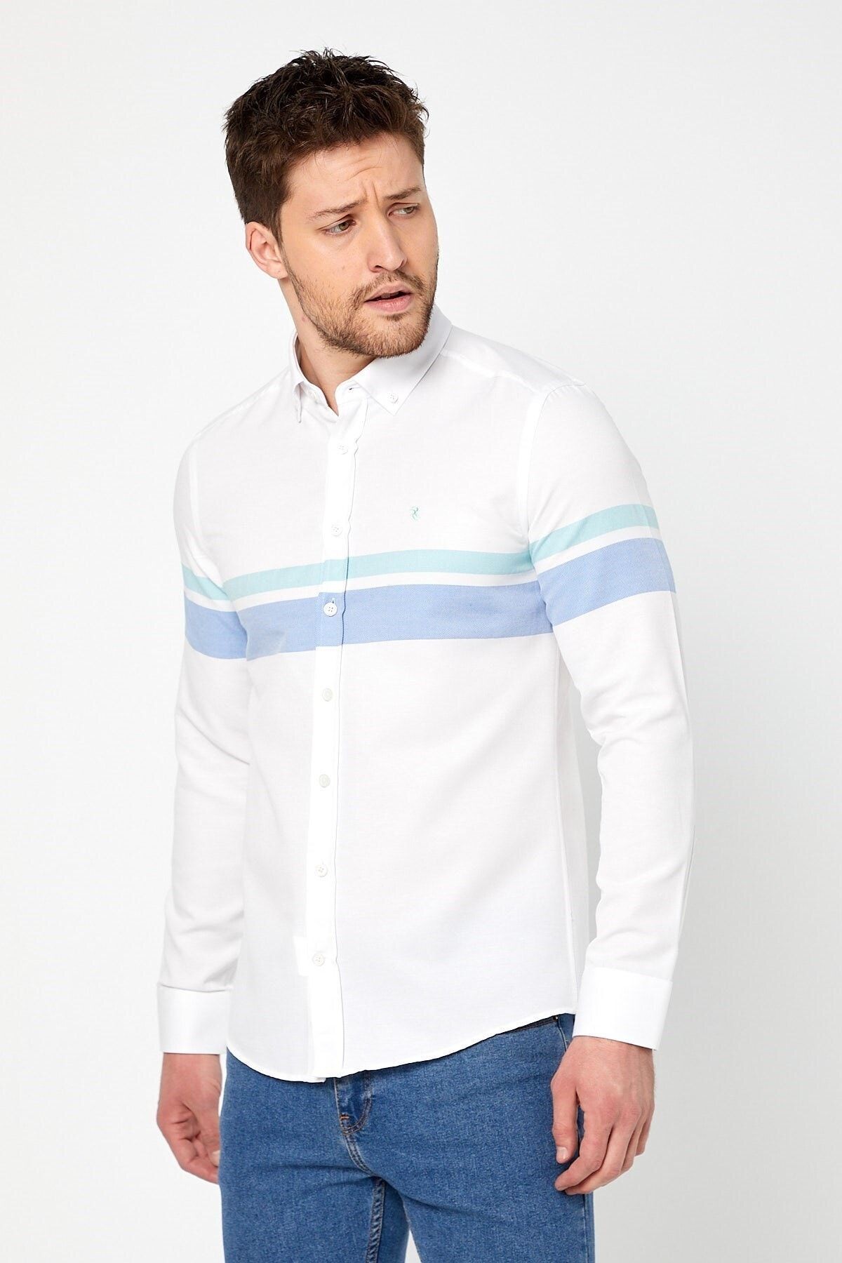 Mavi Panolo Beyaz Slim Fit Uzun Kol Gömlek