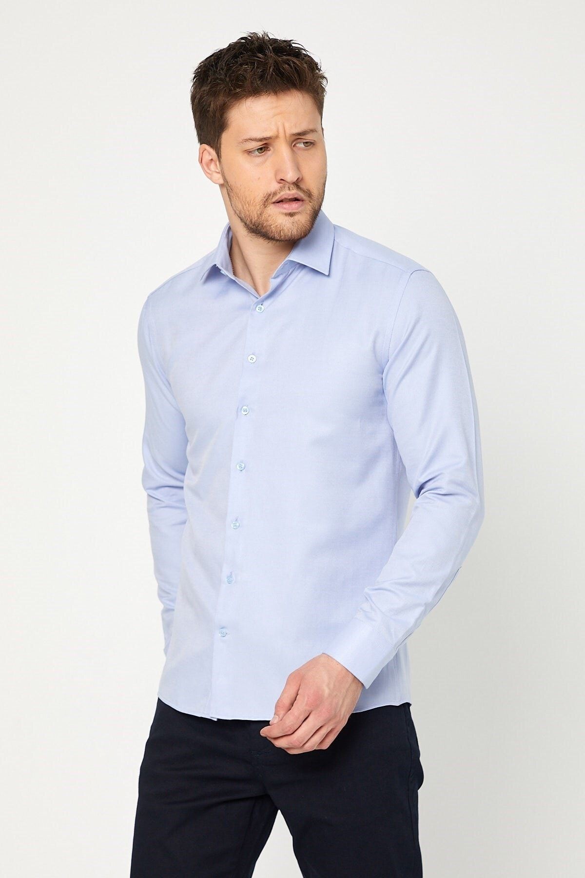 Mavi Slim Fit Uzun Kol Gömlek