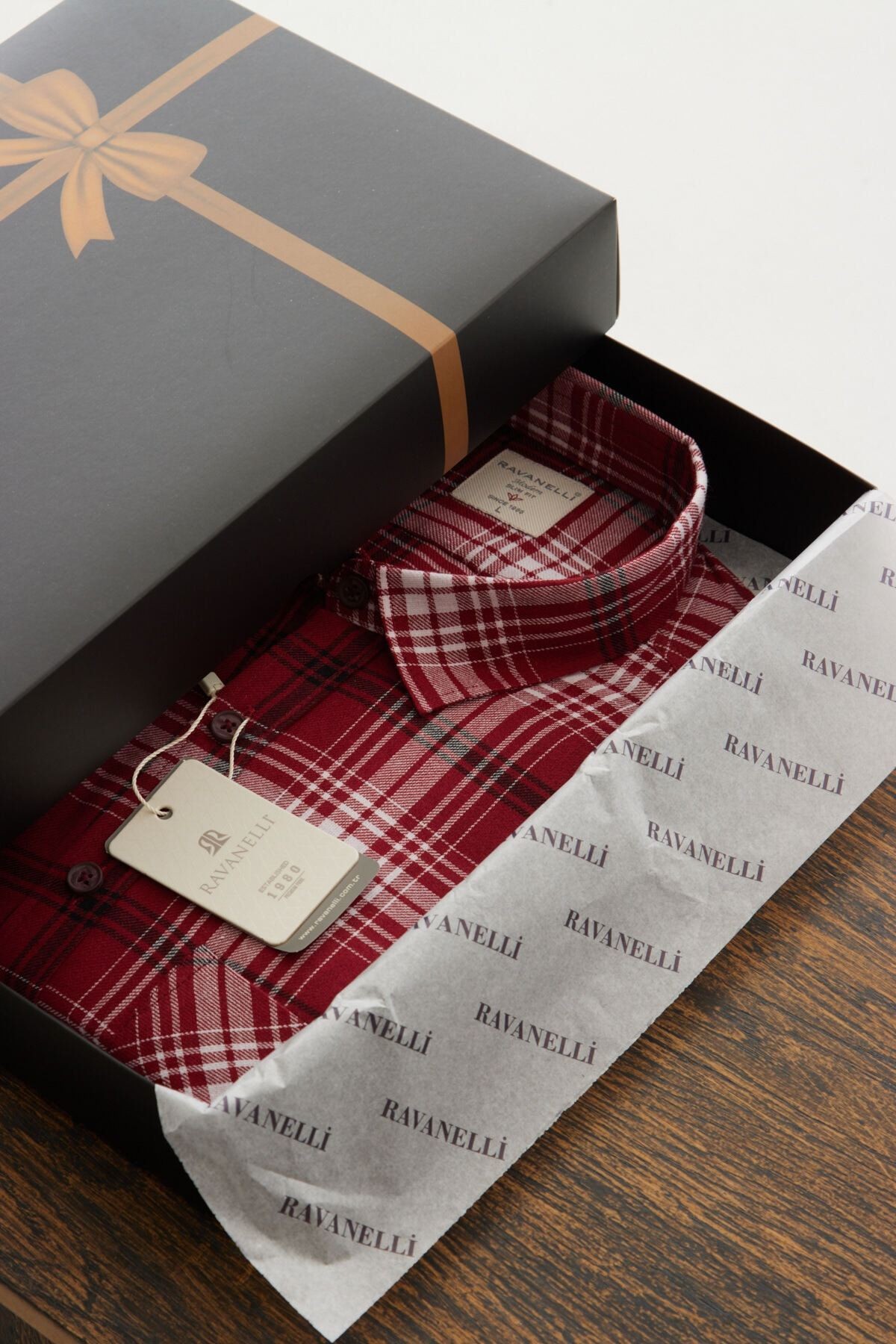 Vessmen Bordo Kareli Slimfit Hediye KutulU Pamuk Uzun Kol Erkek Gömlek