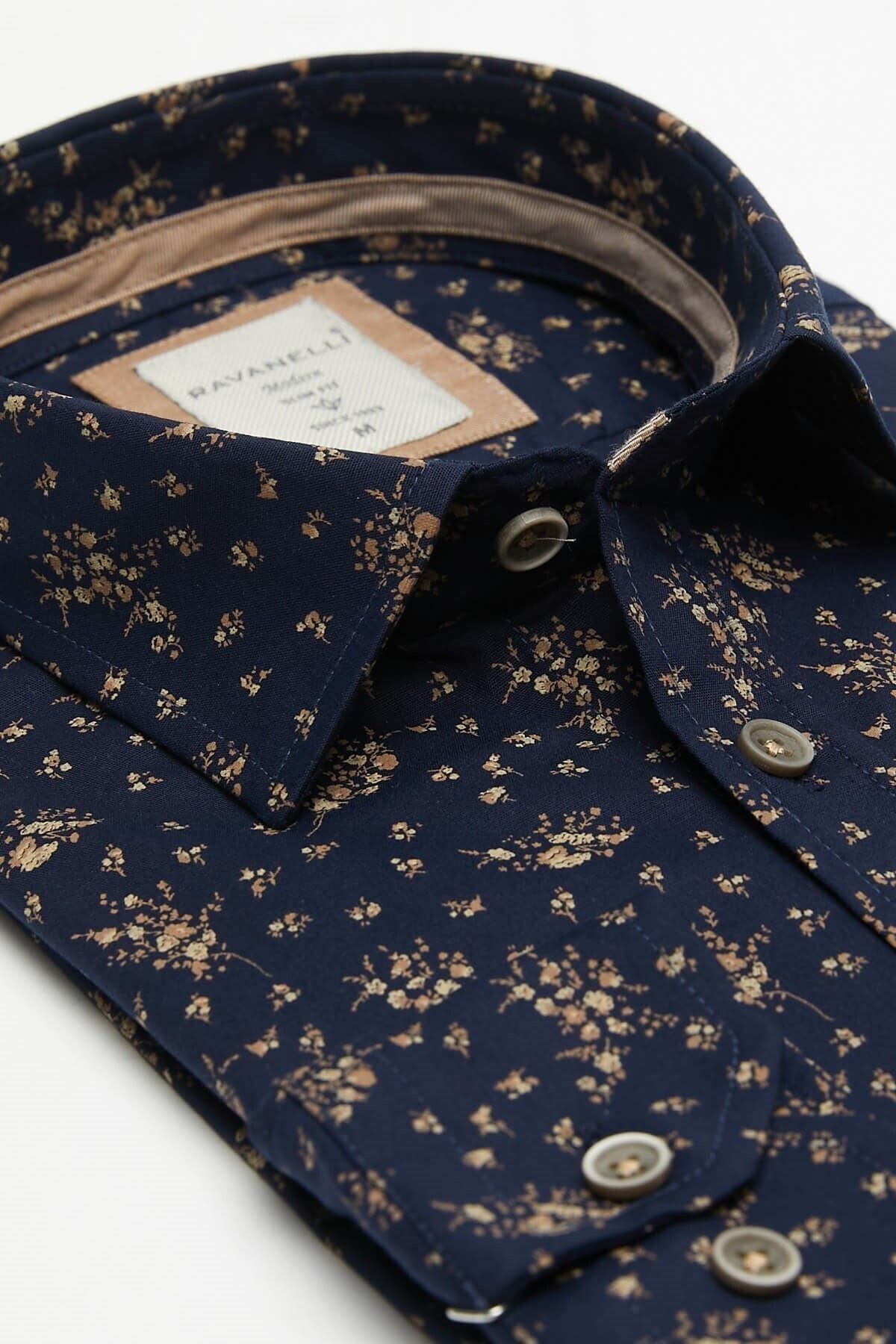 Baskılı Lacivert Slim Fit Uzun Kol Gömlek