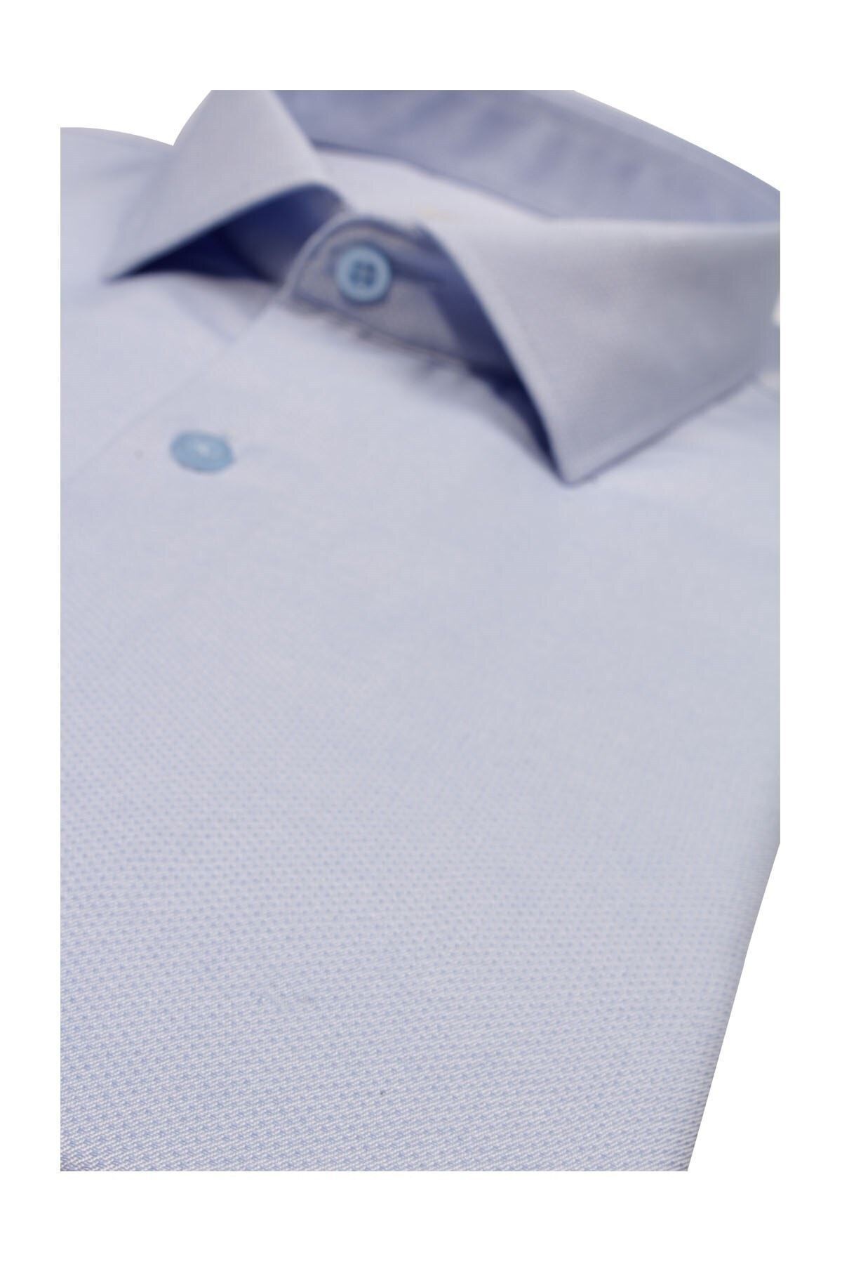 Erkek Mavi Regular Fit Armürlü Erkek Gömlek