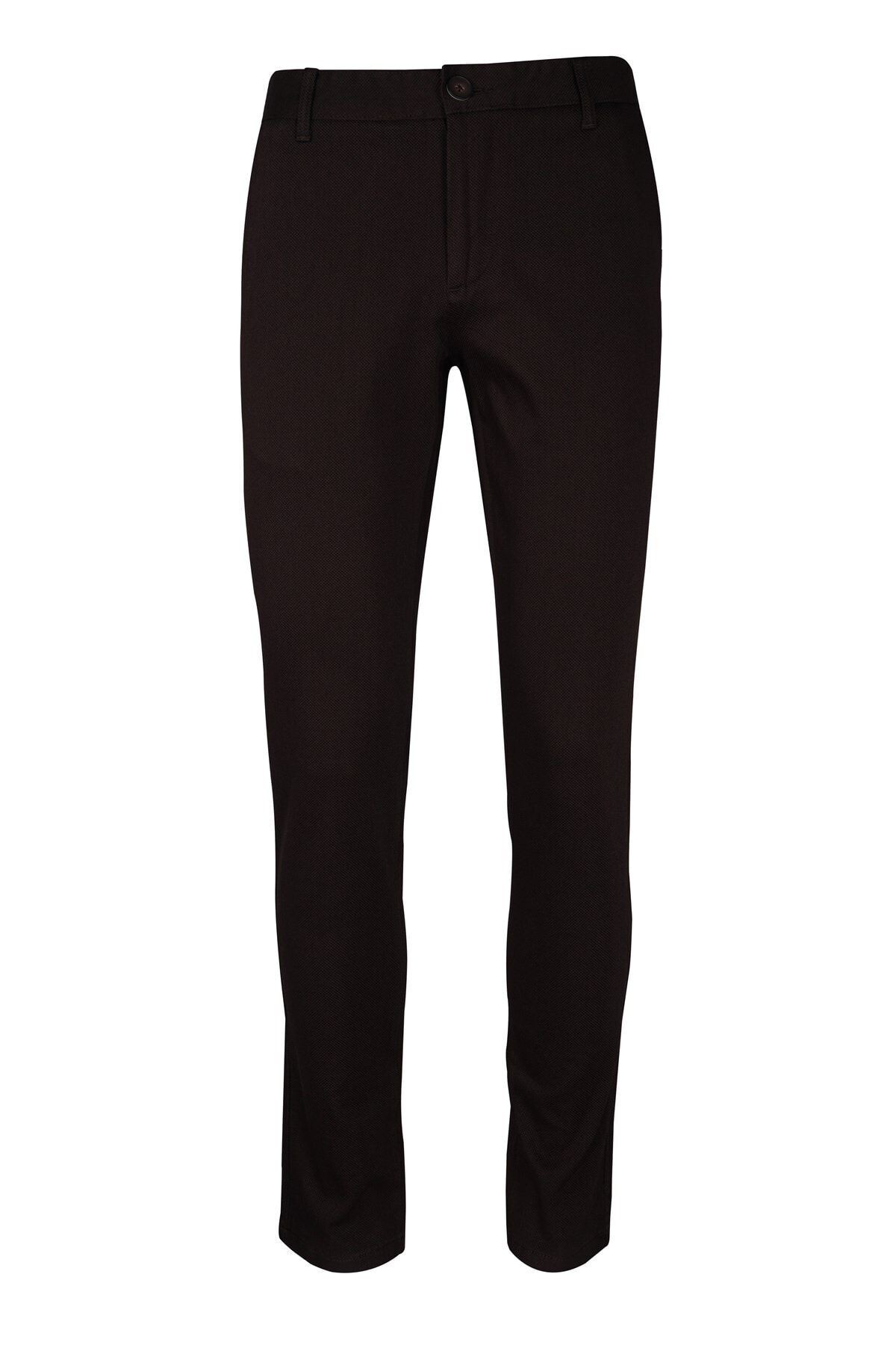 Erkek Siyah Regular Fit Armürlü Keten Pantolon