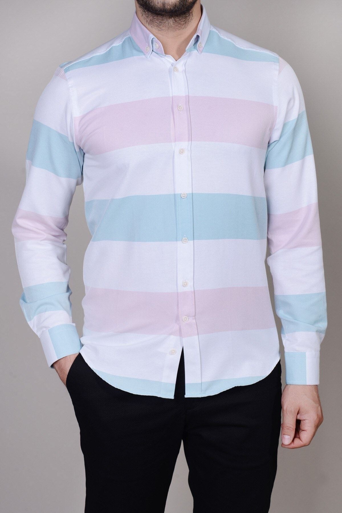Erkek Beyaz Slim Fit Panolu Gömlek