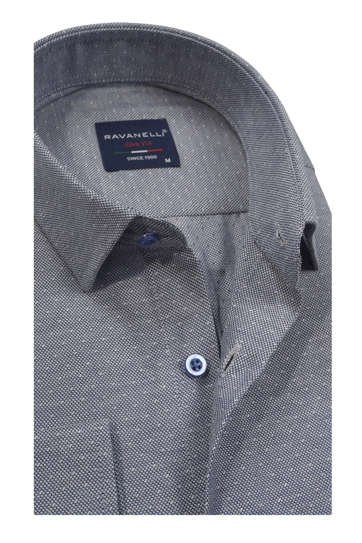 Erkek Gri Slim Fit Armürlü Gömlek