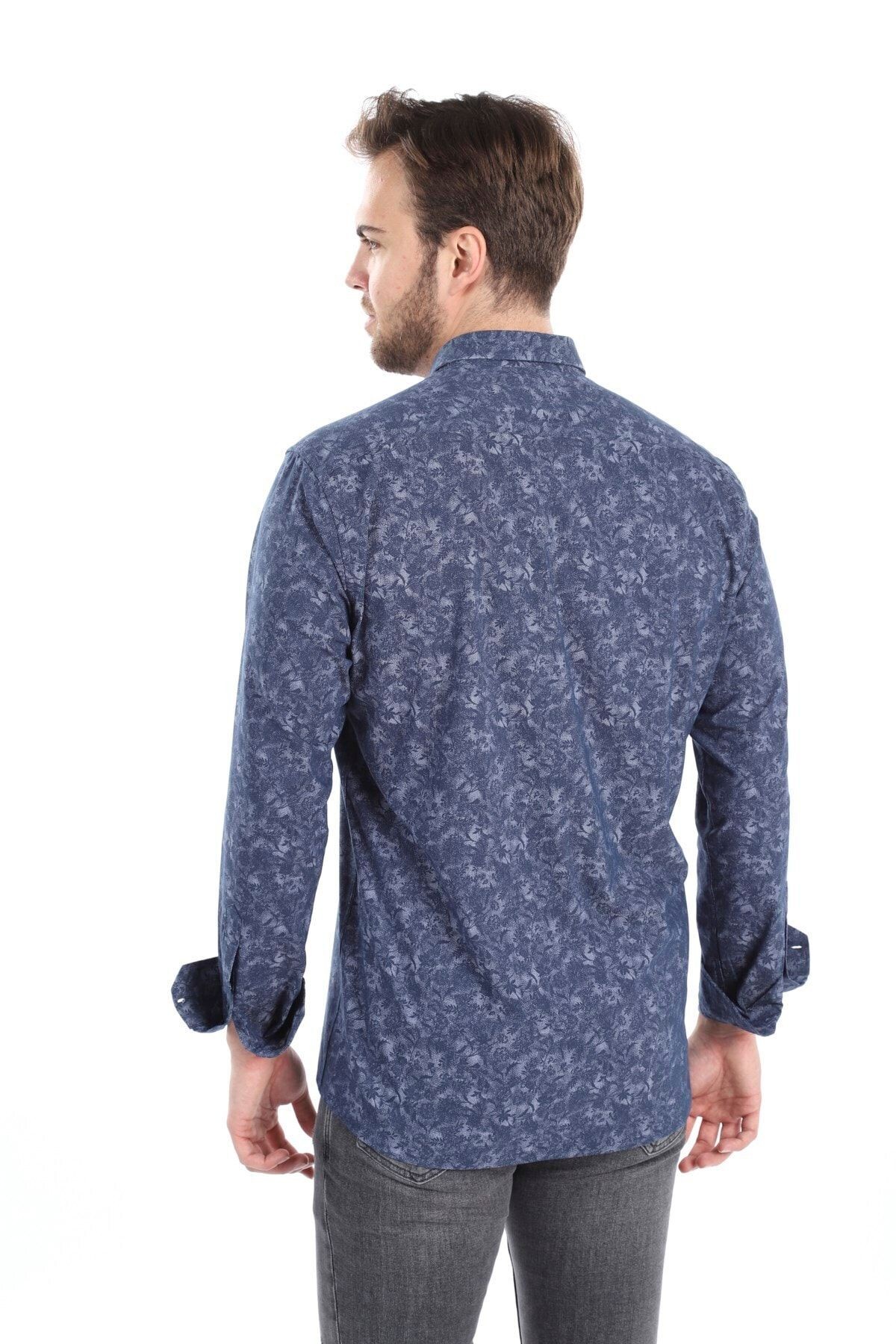 Baskılı Gri Slim Fit Gömlek