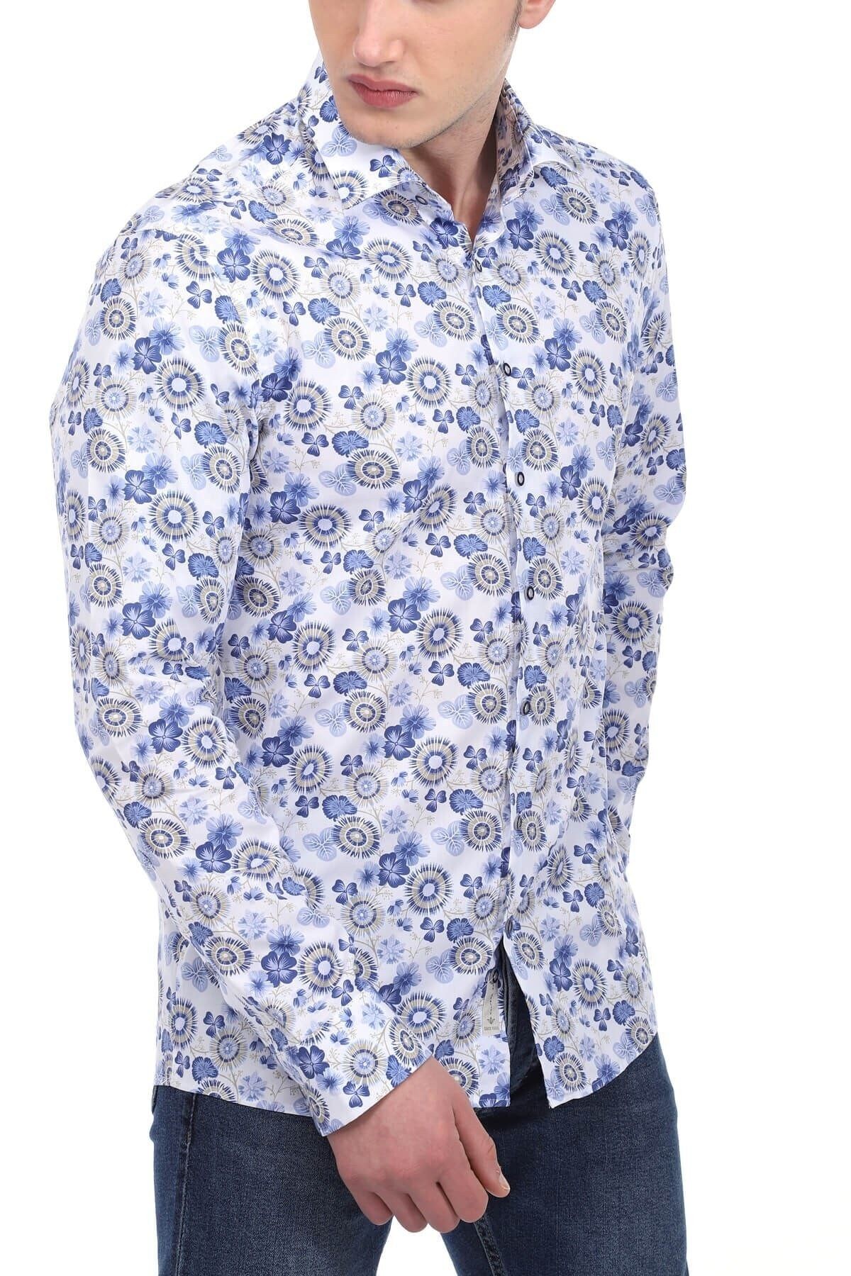 Baskılı Beyaz Slim Fit Gömlek