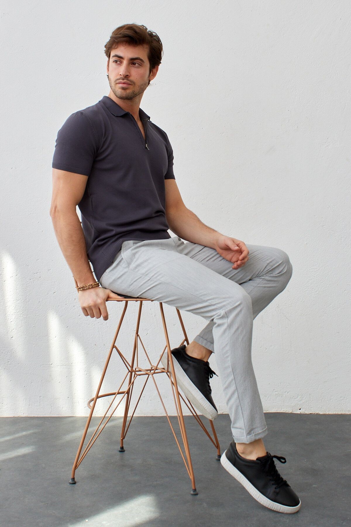 Erkek Modern Slim Fit Fermuarlı Polo Yaka T-Shirt