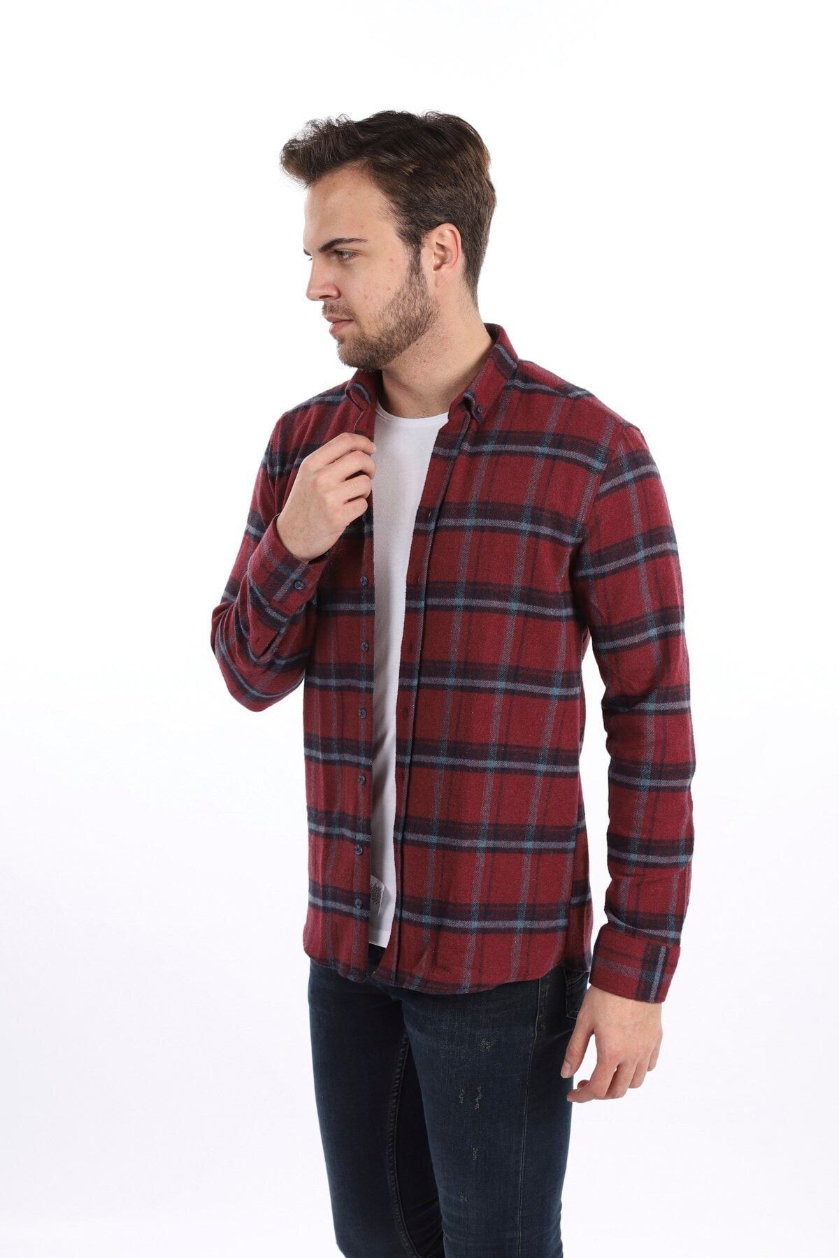 Bordo Slim Fit Oduncu Gömlek