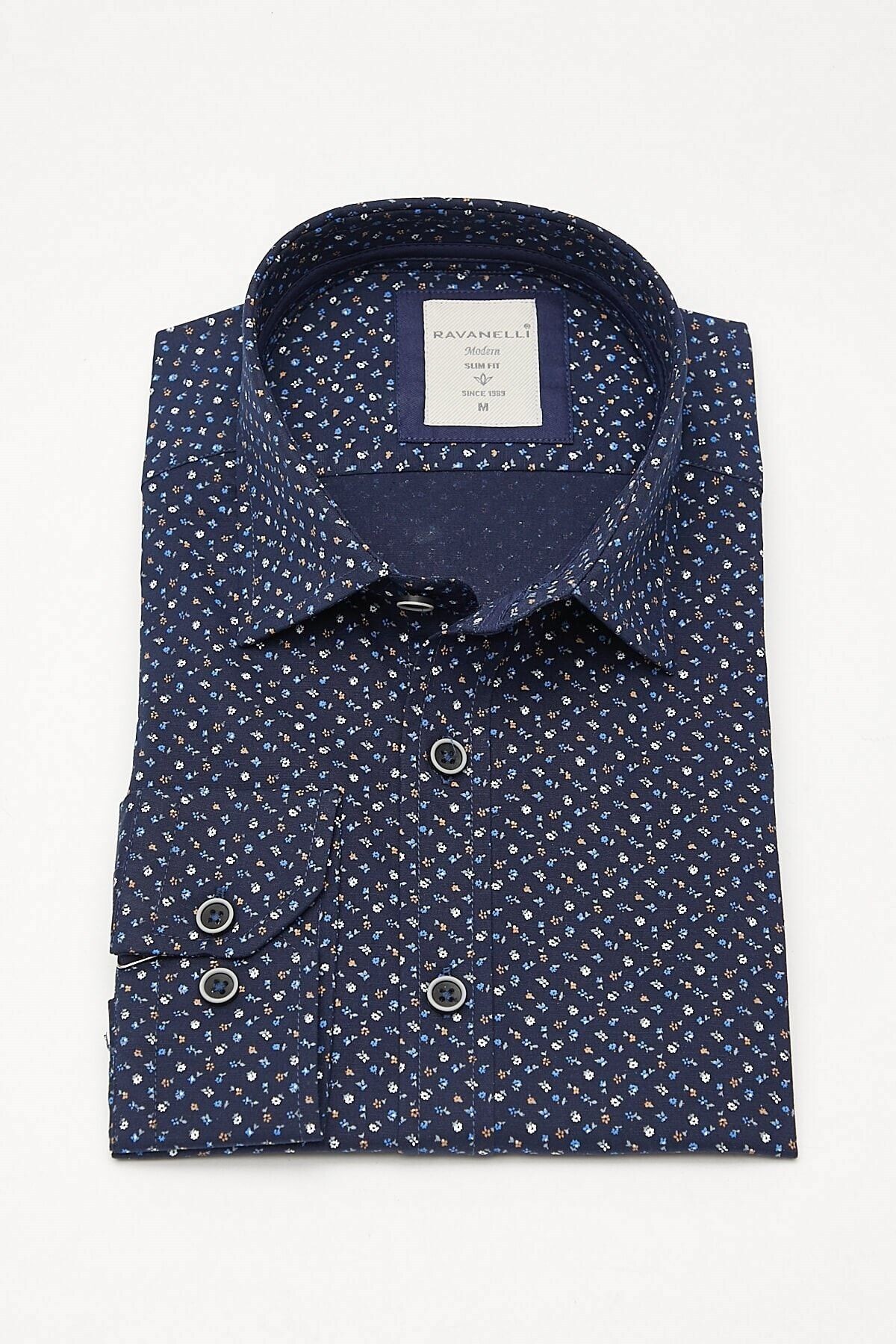 Baskılı Lacivert Slim Fit Uzun Kol Gömlek