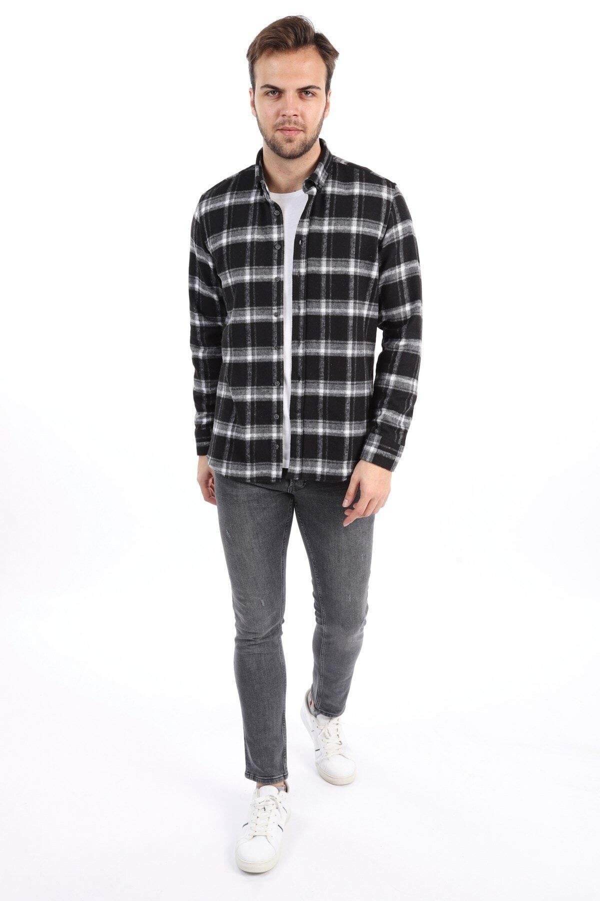 Siyah Slim Fit Oduncu Gömlek