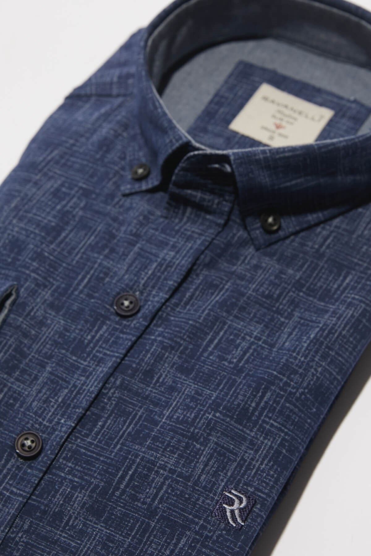 Baskılı Gri Slim Fit Uzun Kol Gömlek