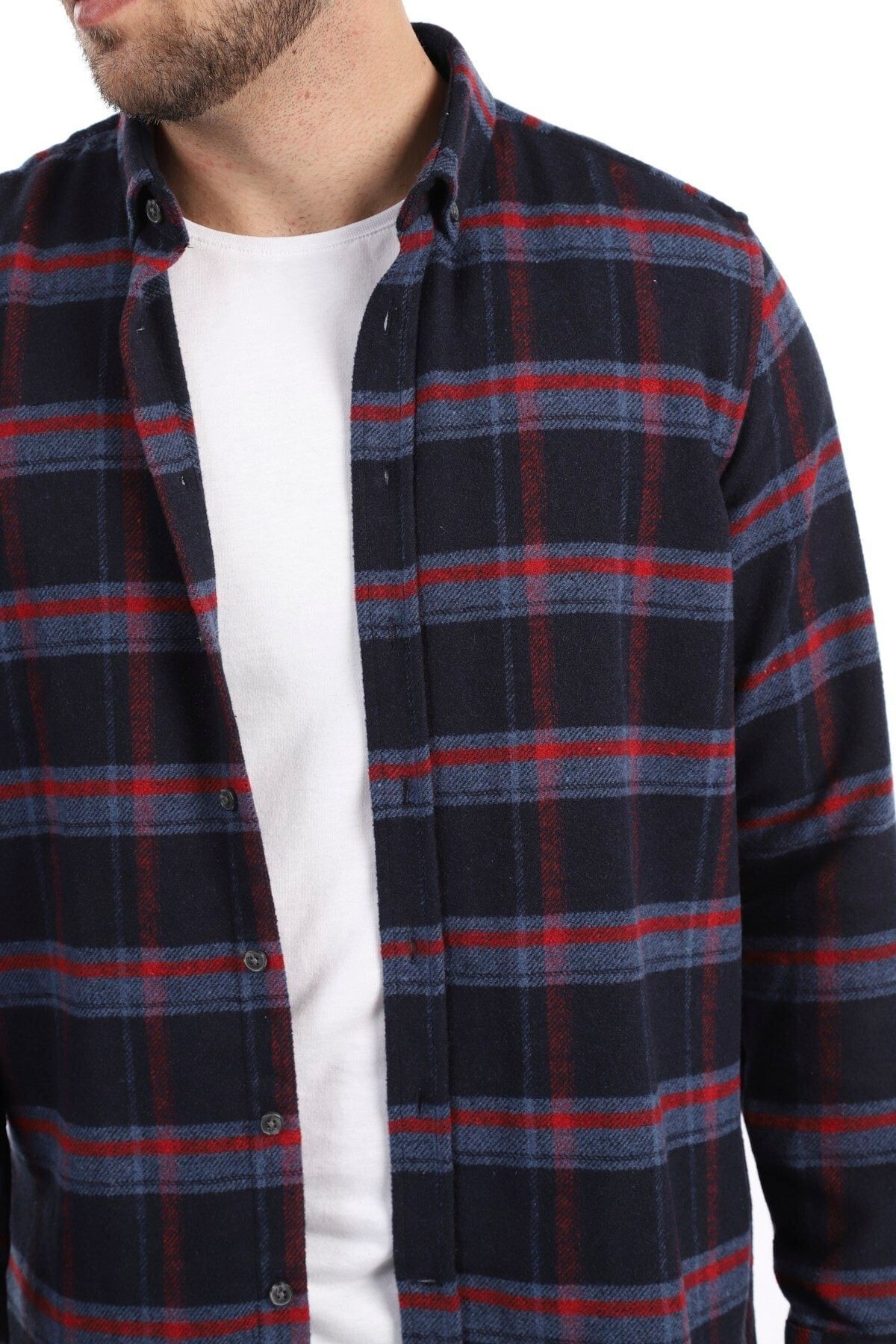 Lacivert Slim Fit Oduncu Gömlek