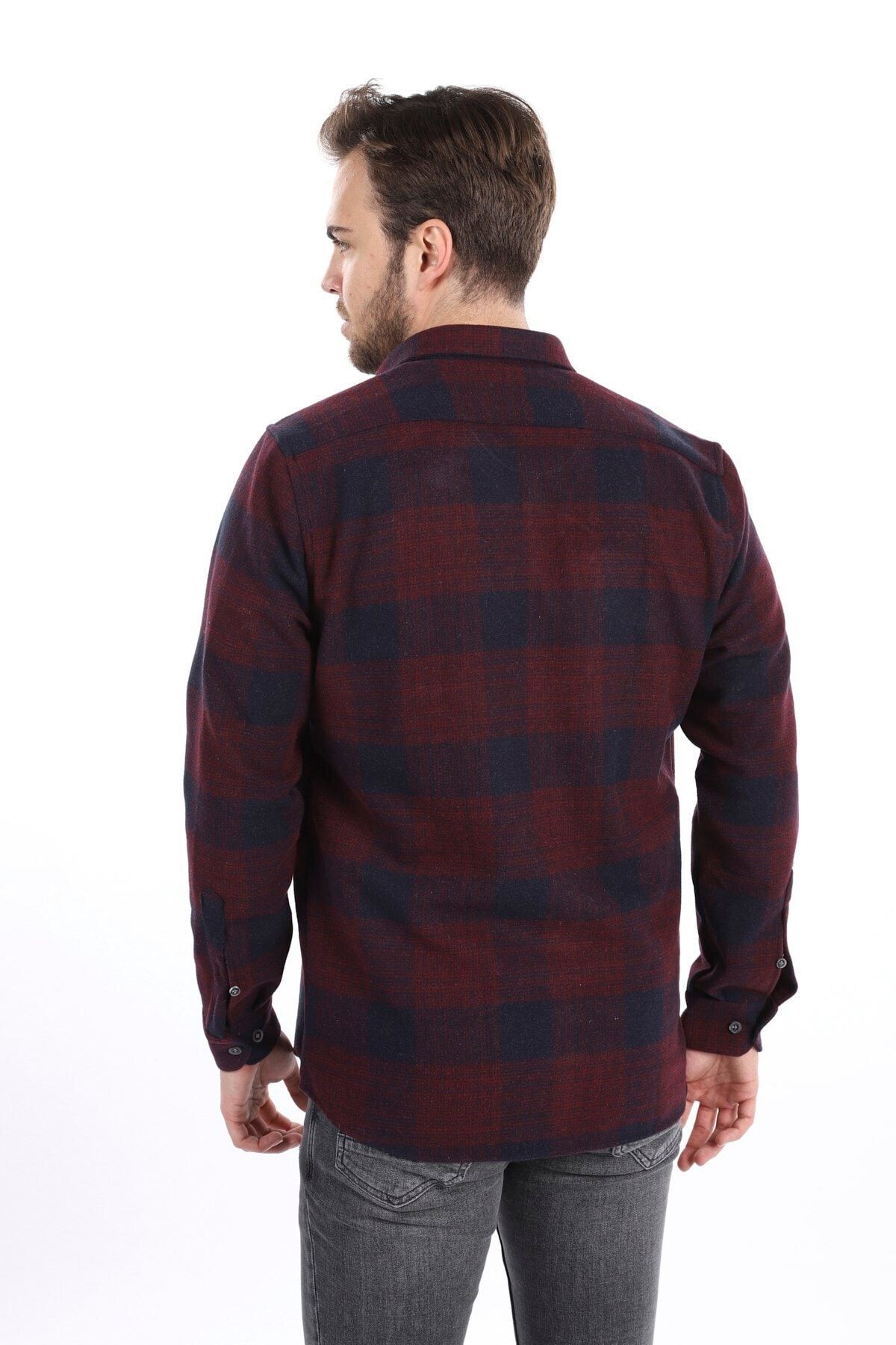 Bordo Slim Fit Oduncu Gömlek