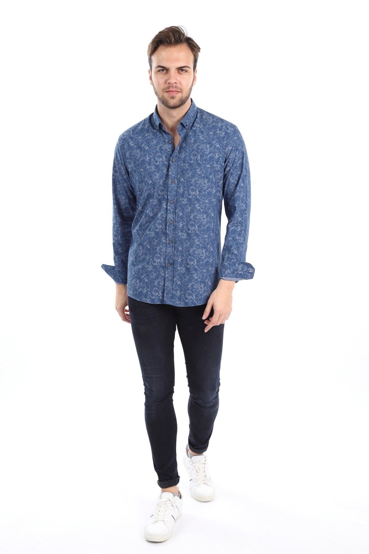 Baskılı Lacivert Slim Fit Gömlek