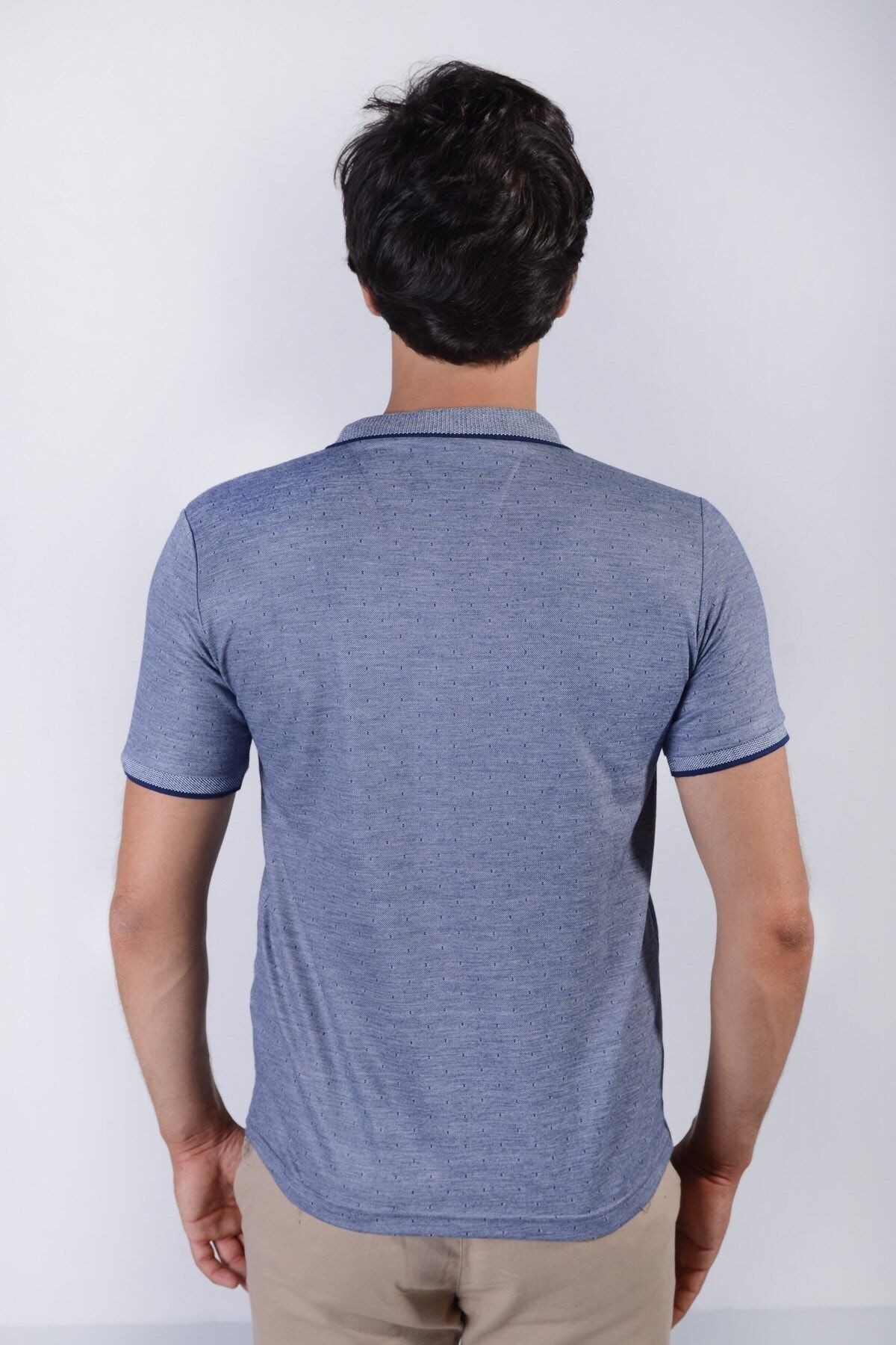 Erkek Mavi Jakarlı Viscon T-Shirt