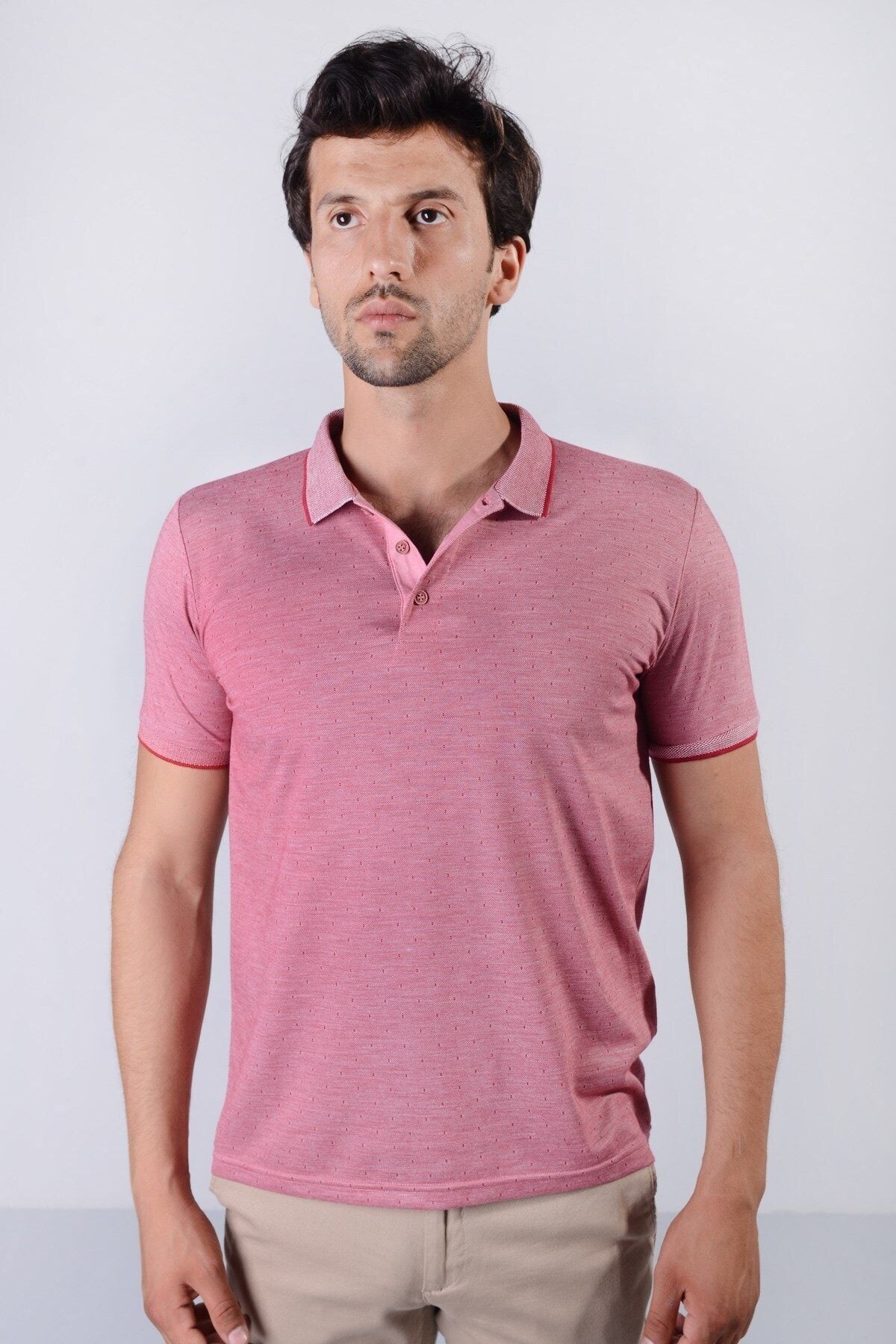 Erkek Pembe Jakarlı Viscon T-Shirt