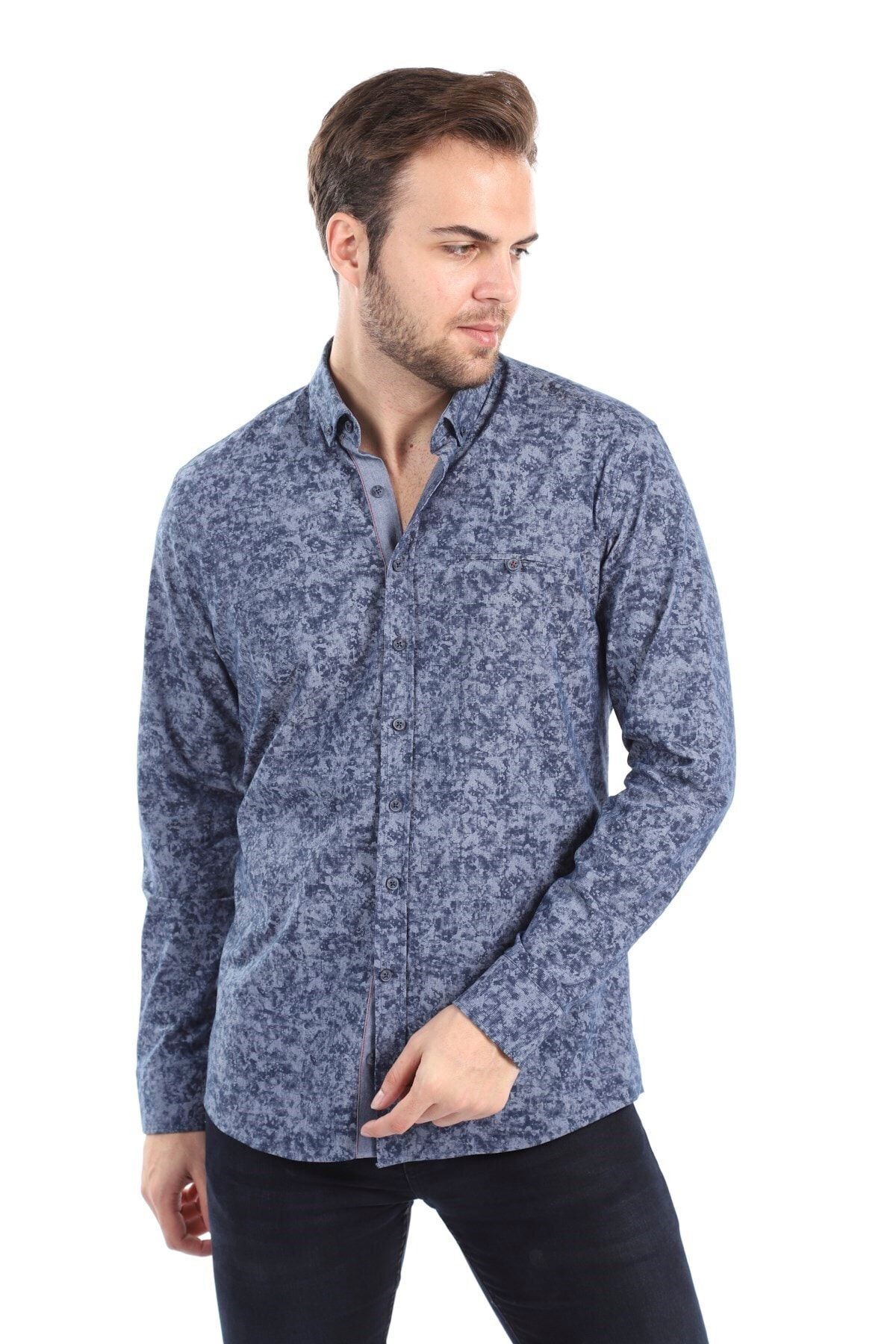 Baskılı Gri Slim Fit Gömlek