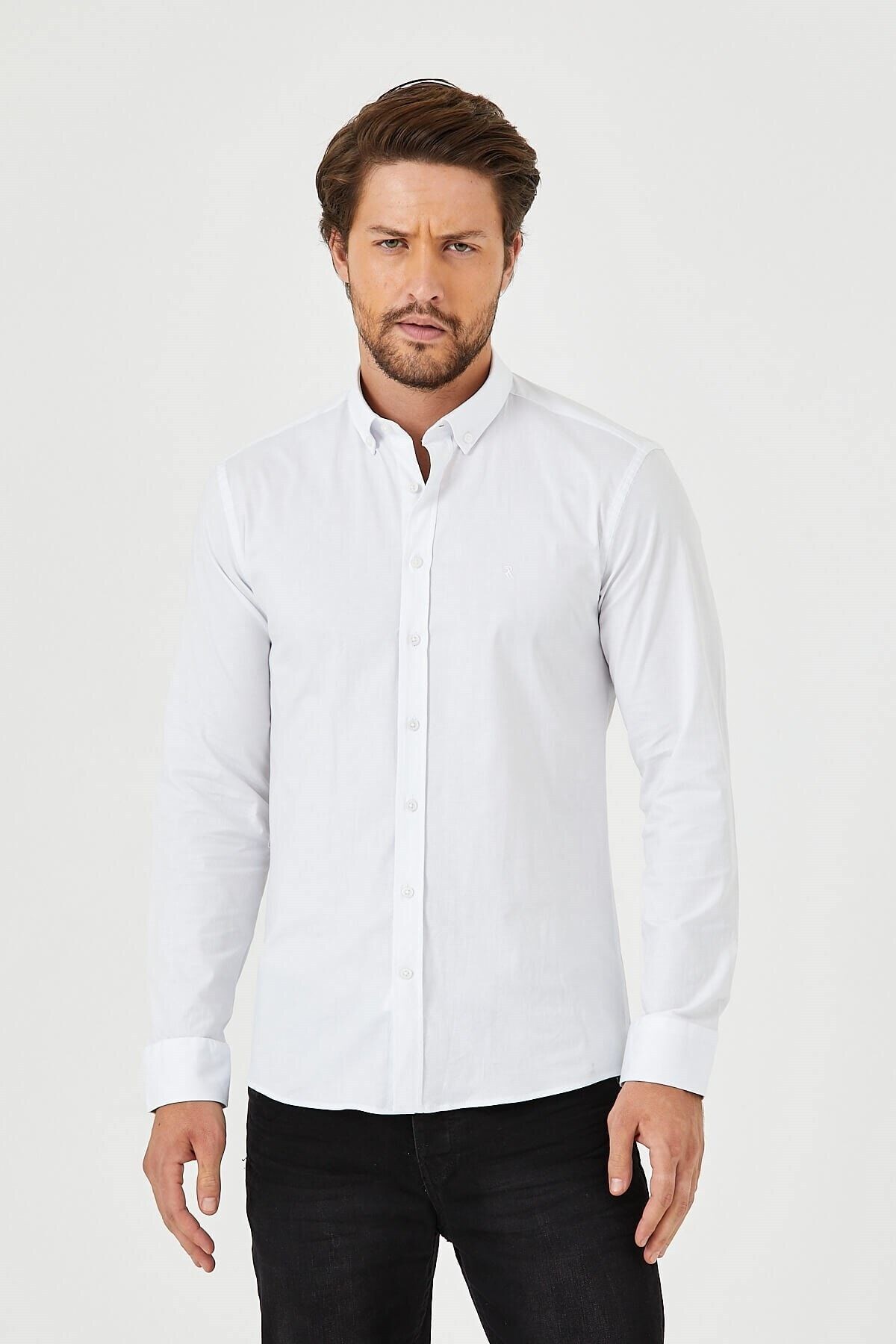 Beyaz Slim Fit Uzun Kol Gömlek