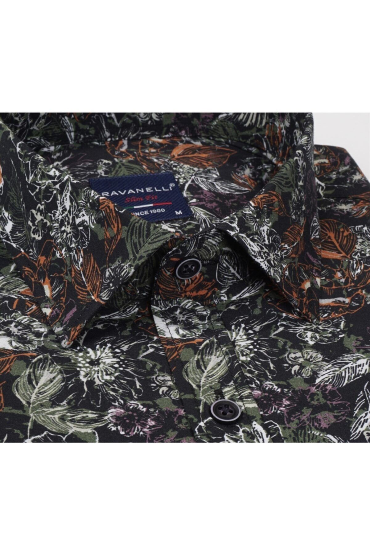 Erkek Yeşil Desenli Slim Fit Dijital Baskılı Gömlek
