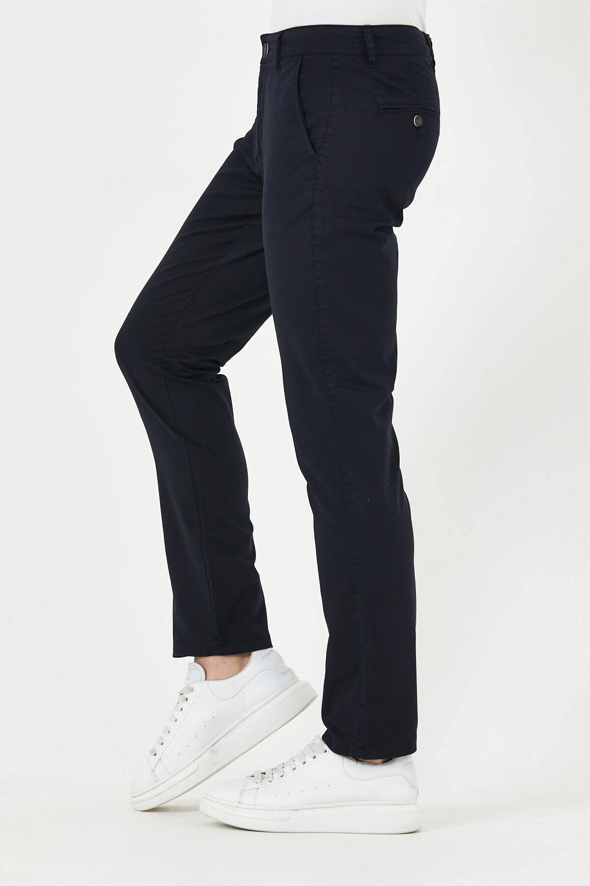 Lacivert Gabardin Chıno Yan Cepli Keten Regular Fit Pantolon