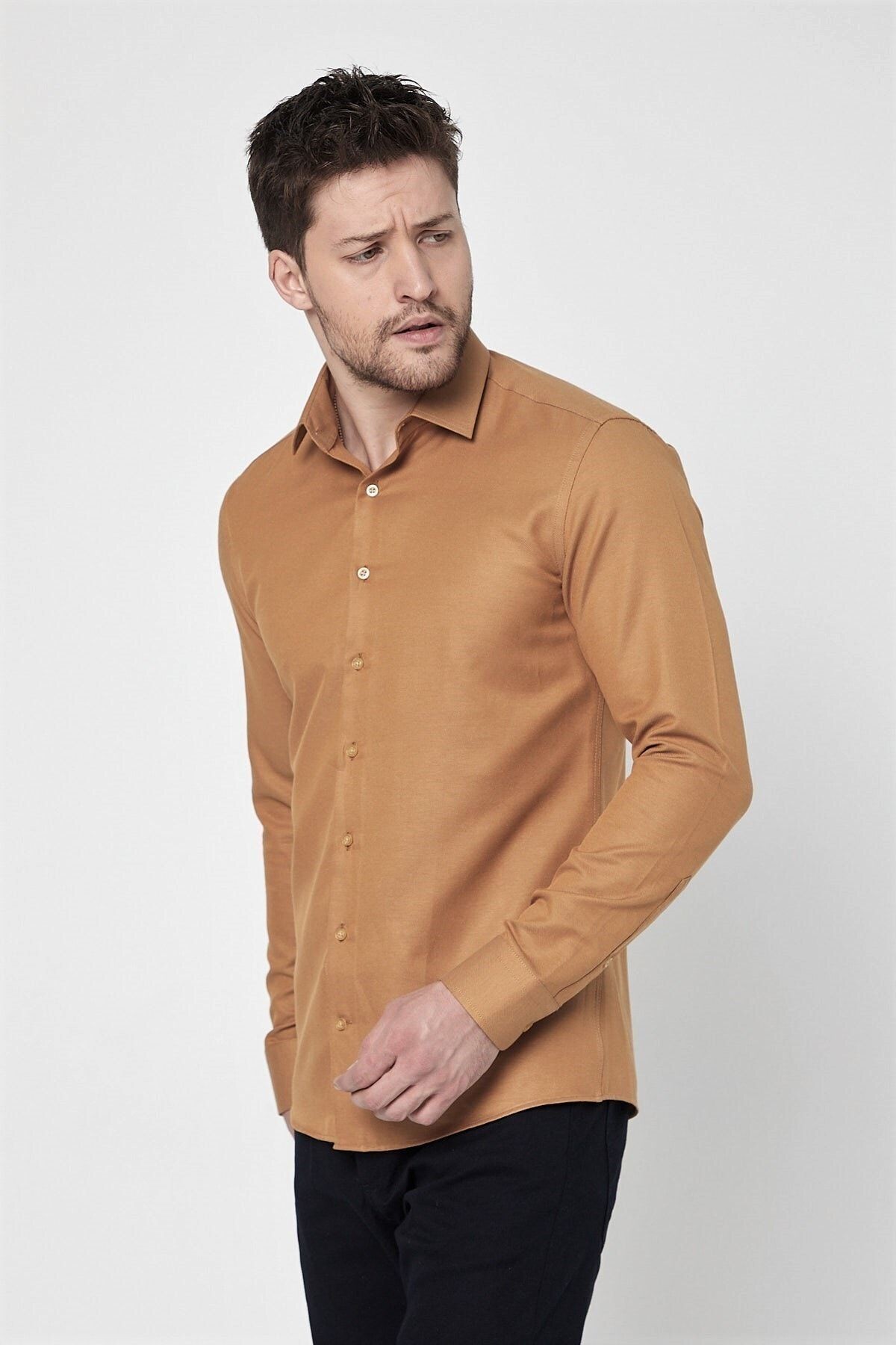 Hardal Slim Fit Uzun Kol Gömlek
