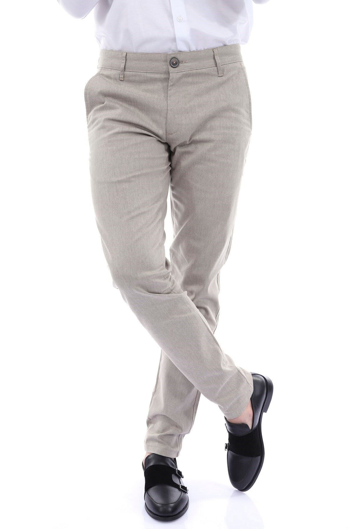 Erkek Krem Chıno Slim Fit Pantolon