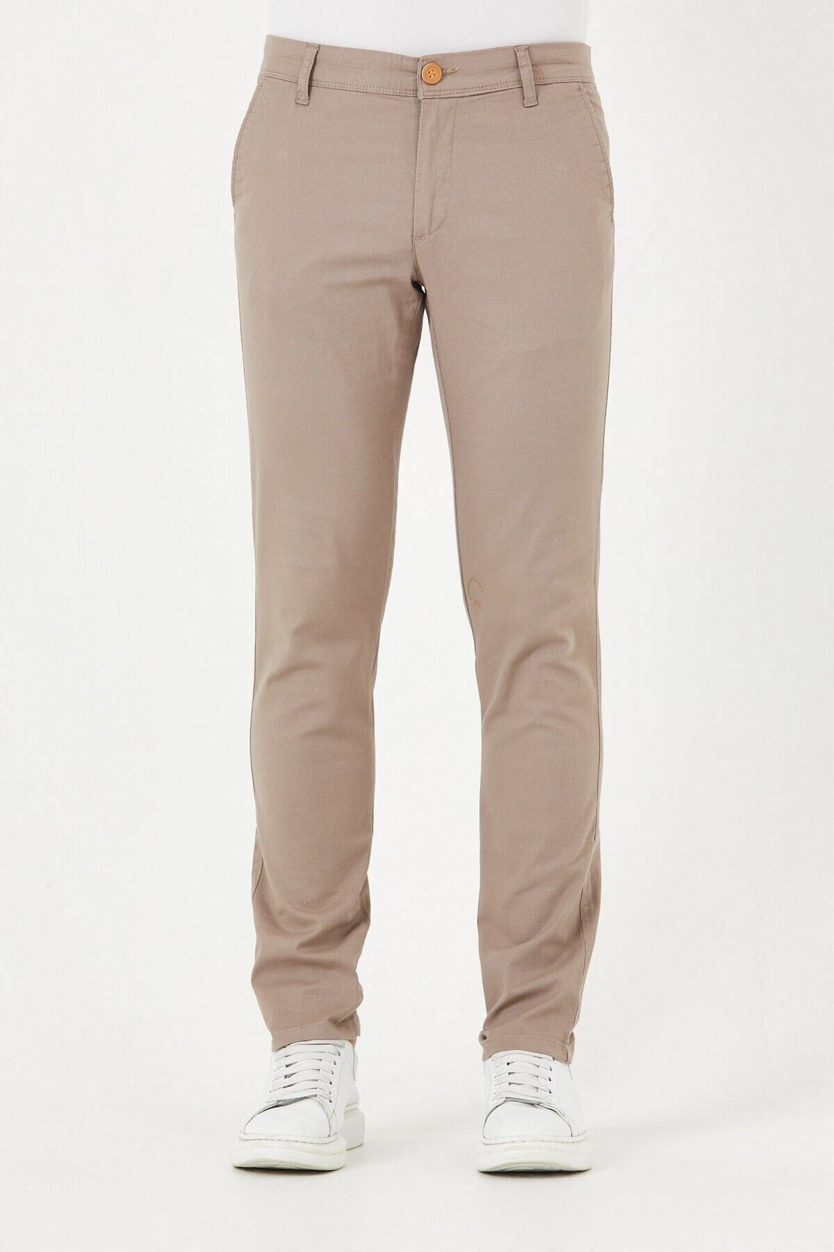 Bej Chıno Yan Cepli Mikro Desen Keten Regular Fit Pantolon