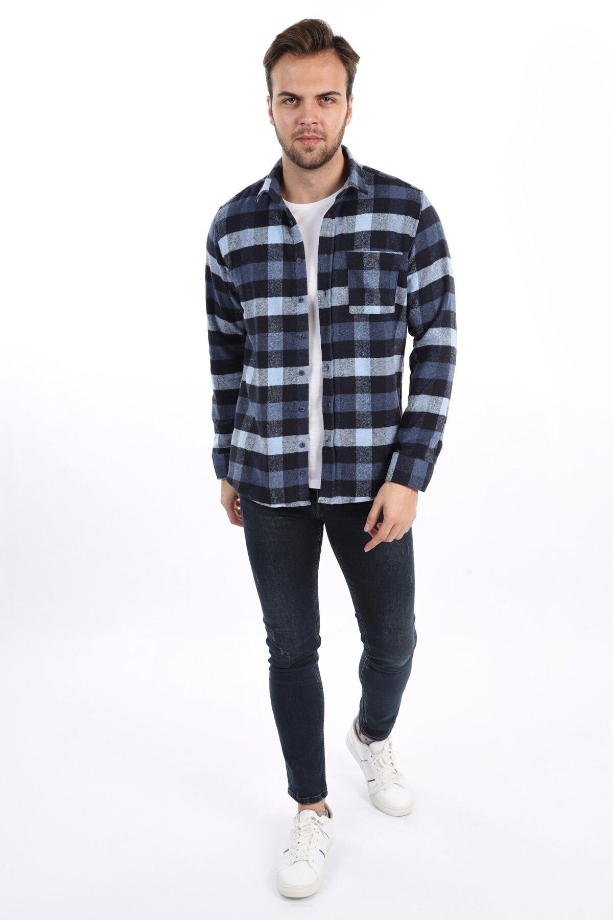 Mavi Slim Fit Oduncu Gömlek