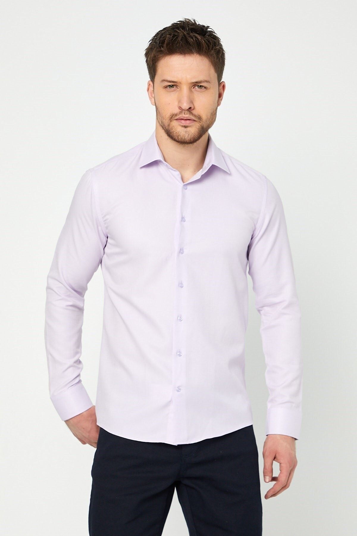Lila Slim Fit Uzun Kol Gömlek