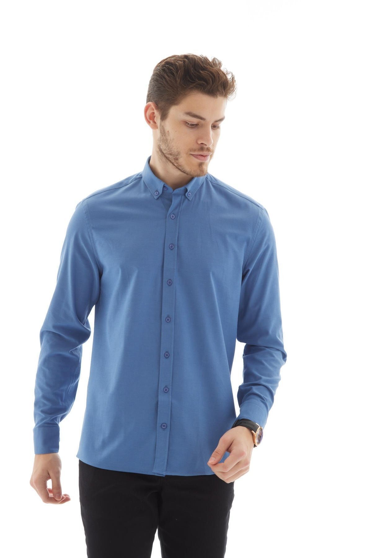 Vessmen Bordo Dar Kesim Slim Fit Yaka Düğmeli Uzun Kol Erkek Gömlek