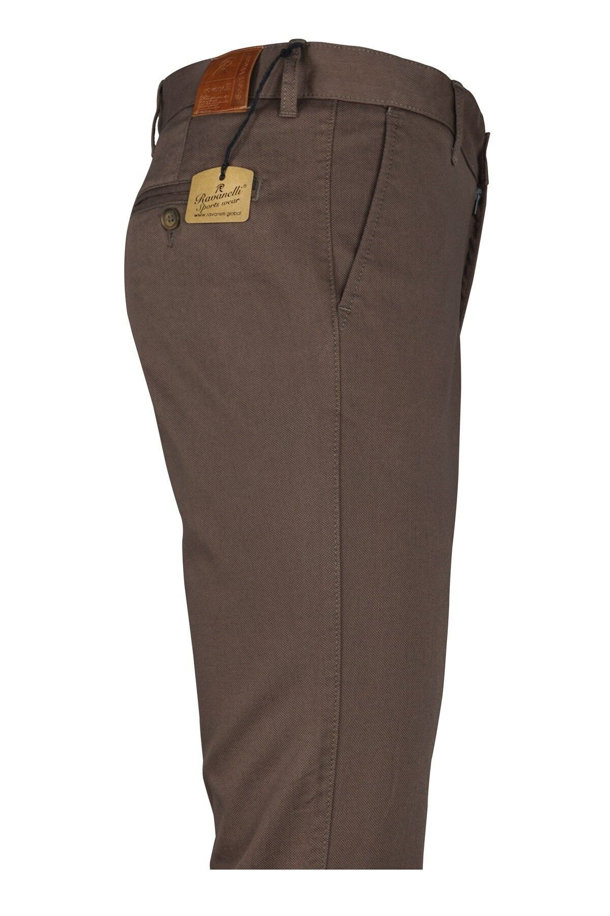Erkek Kahverengi Regular Fit Armürlü Keten Pantolon