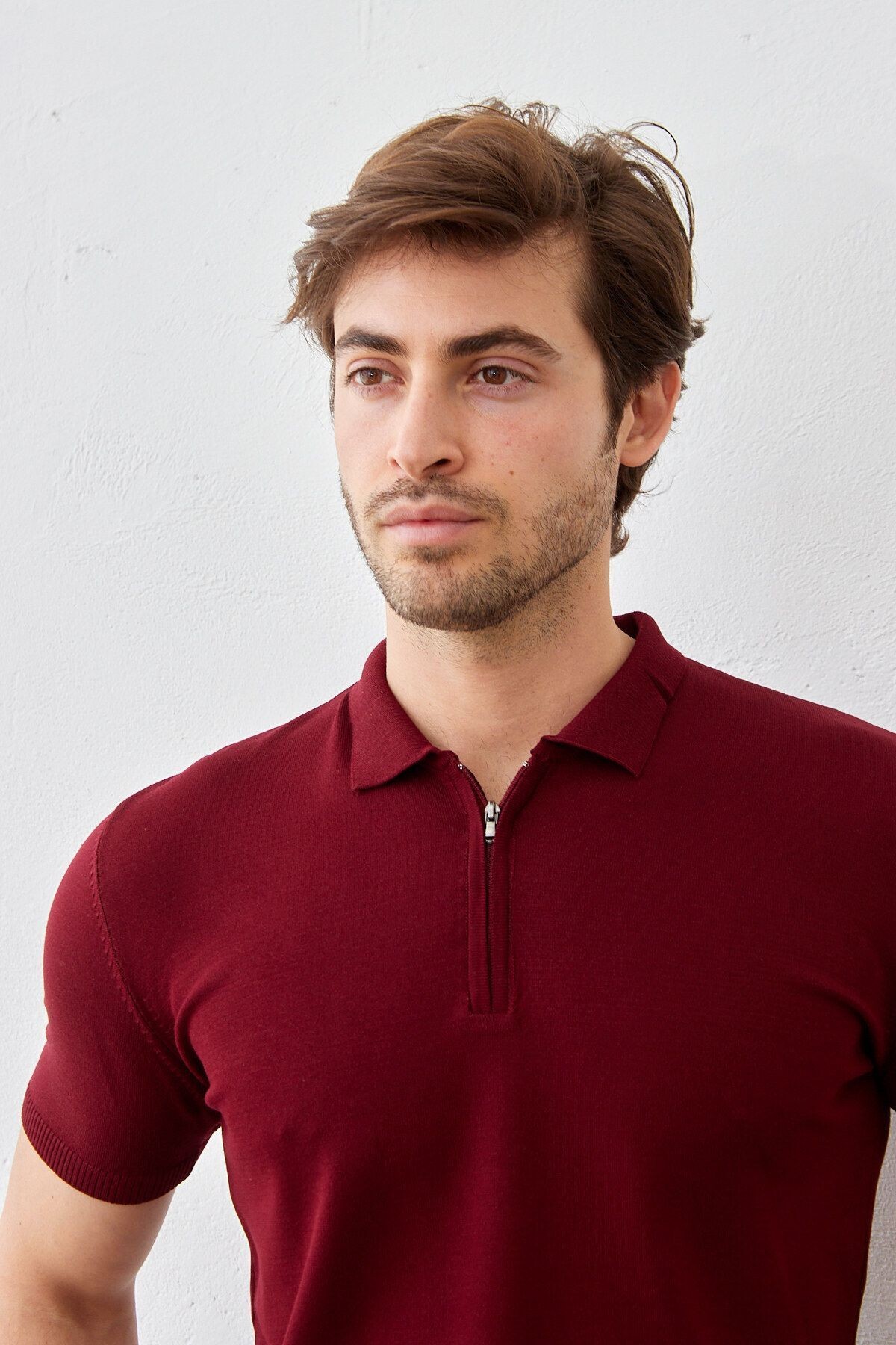 Erkek Modern Slim Fit Fermuarlı Polo Yaka T-Shirt