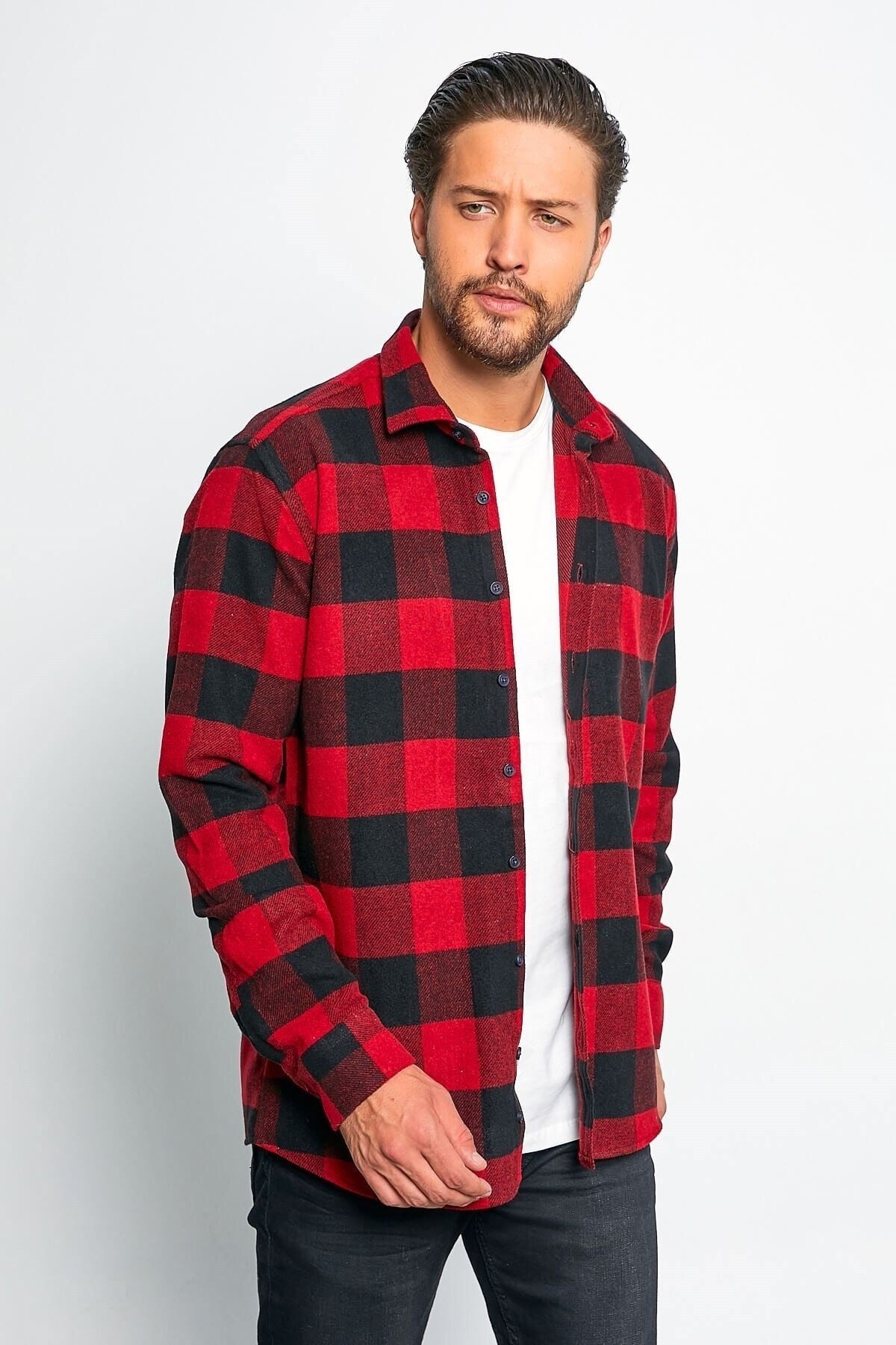 Kırmızı Slim Fit Oduncu Gömlek