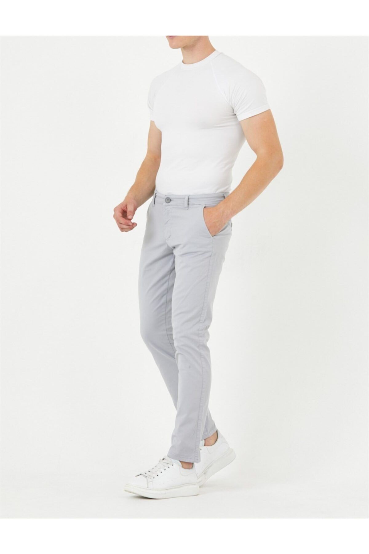 Gri Gabardin Chıno Yan Cepli Keten Regular Fit Pantolon