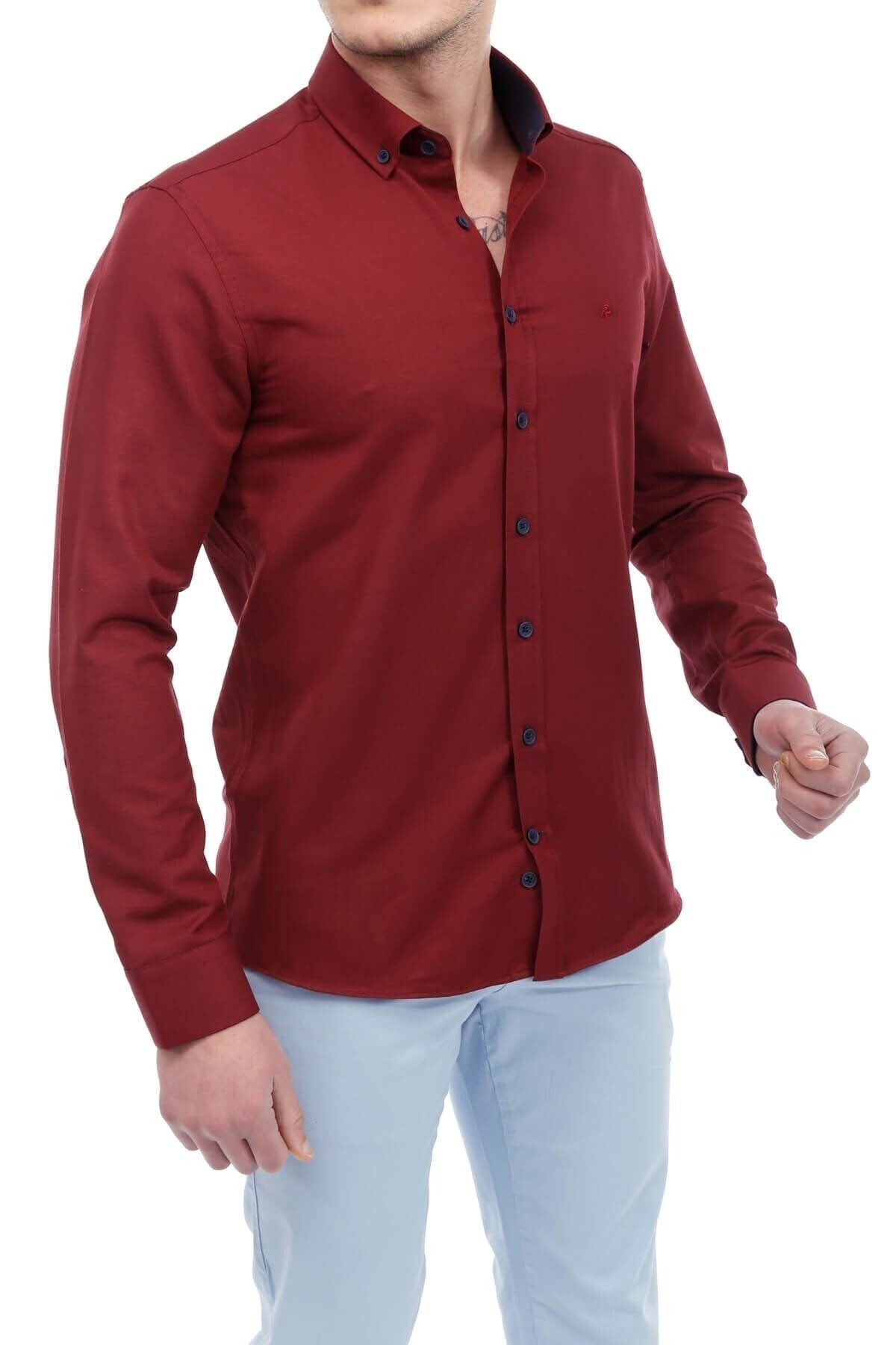Bordo Slim Fit Gömlek