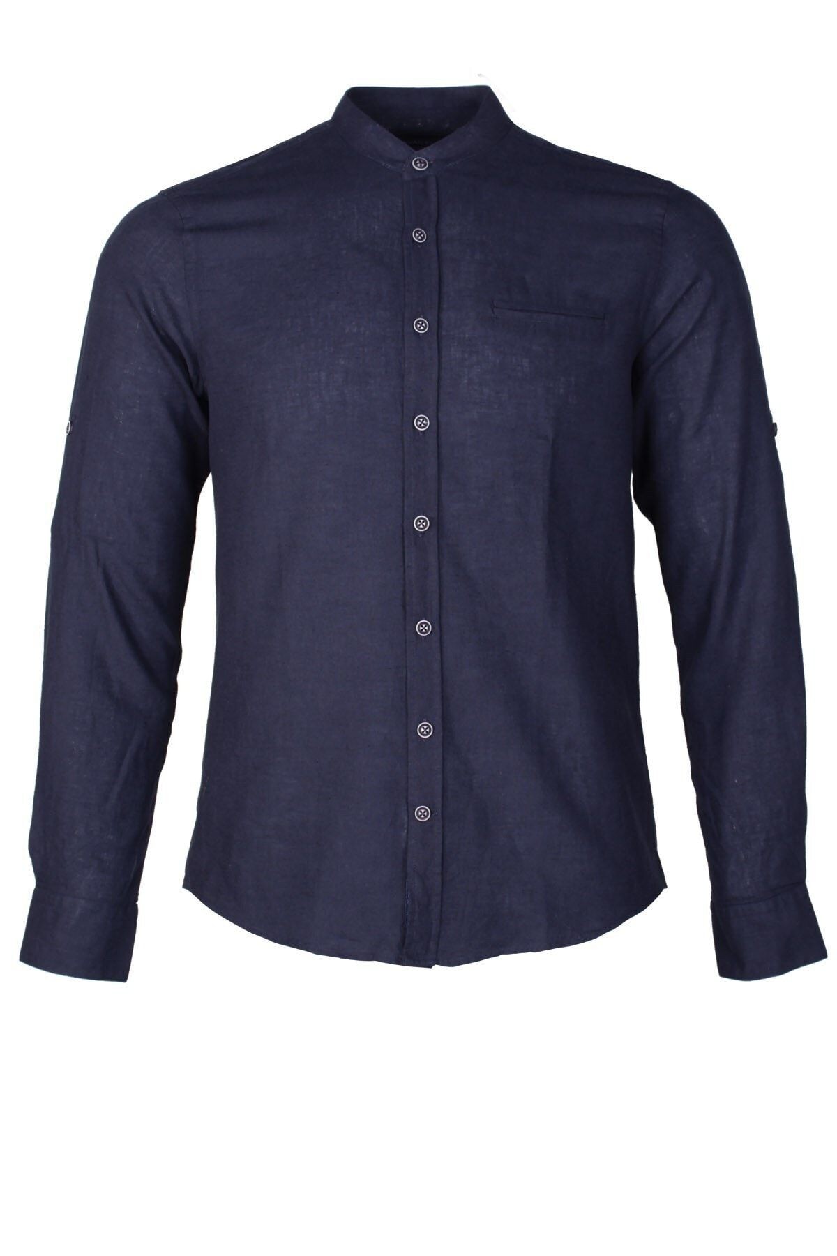 Slim Fit Keten Apoletli Erkek Gömlek