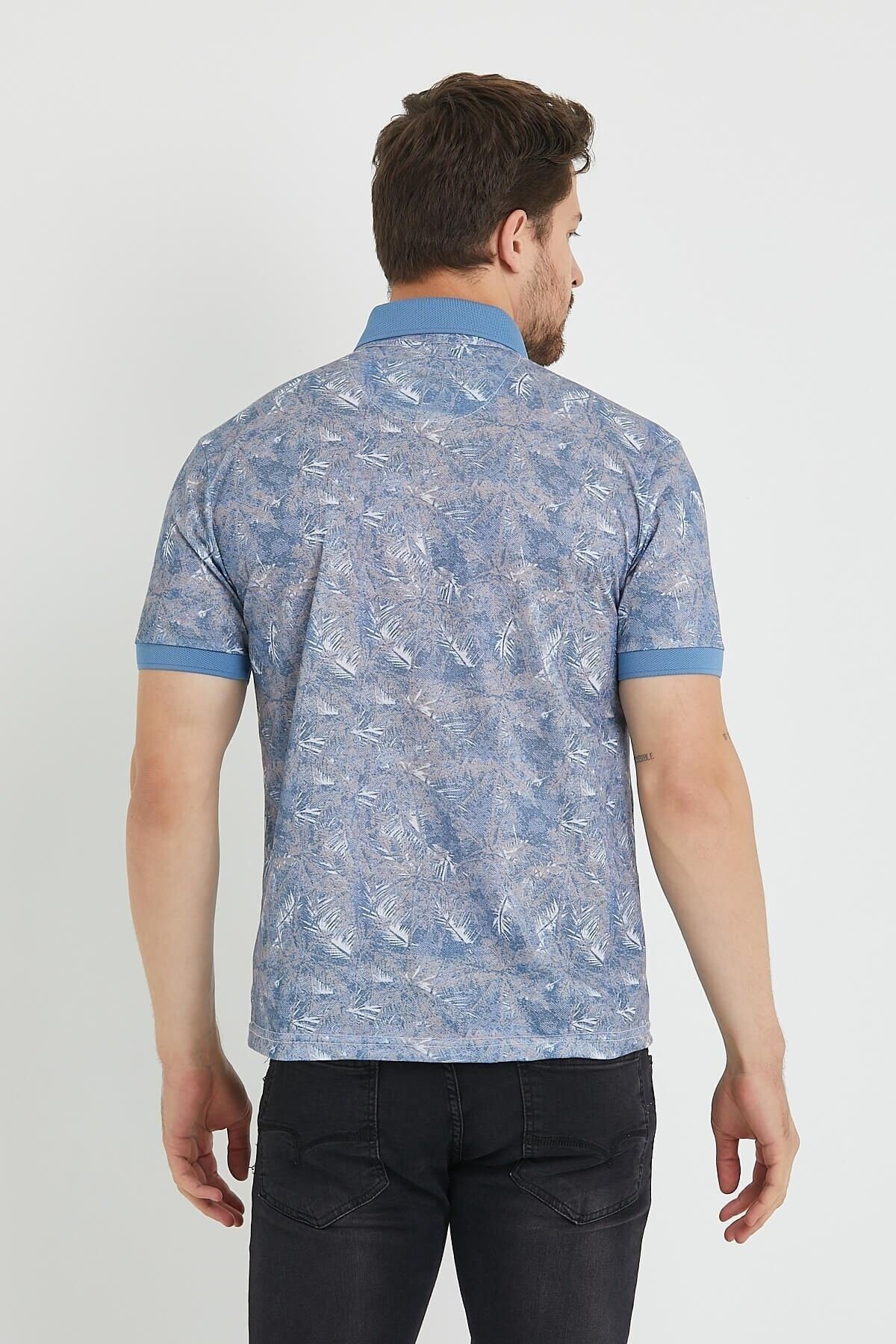 Polo Yaka Düğmeli Baskılı Lacivert Slim Fit Tişört