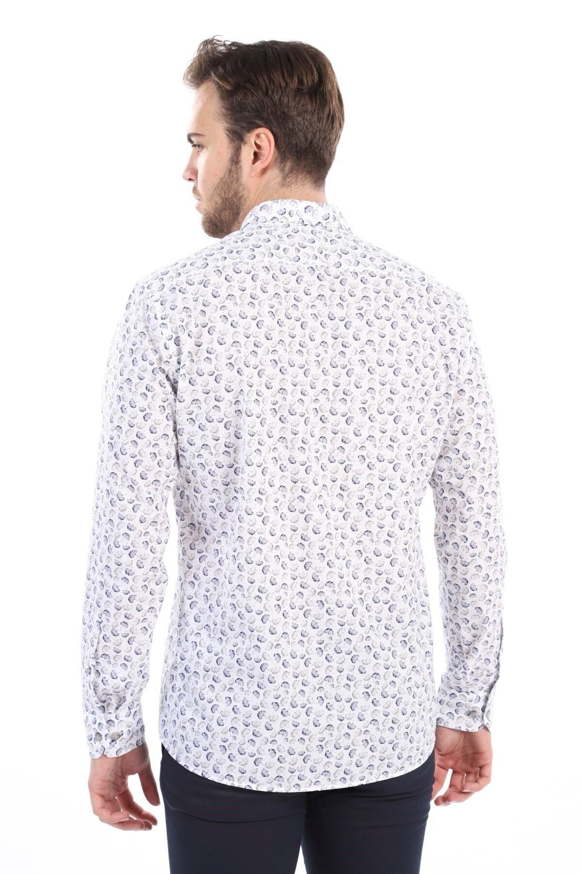 Baskılı Beyaz Slim Fit Gömlek