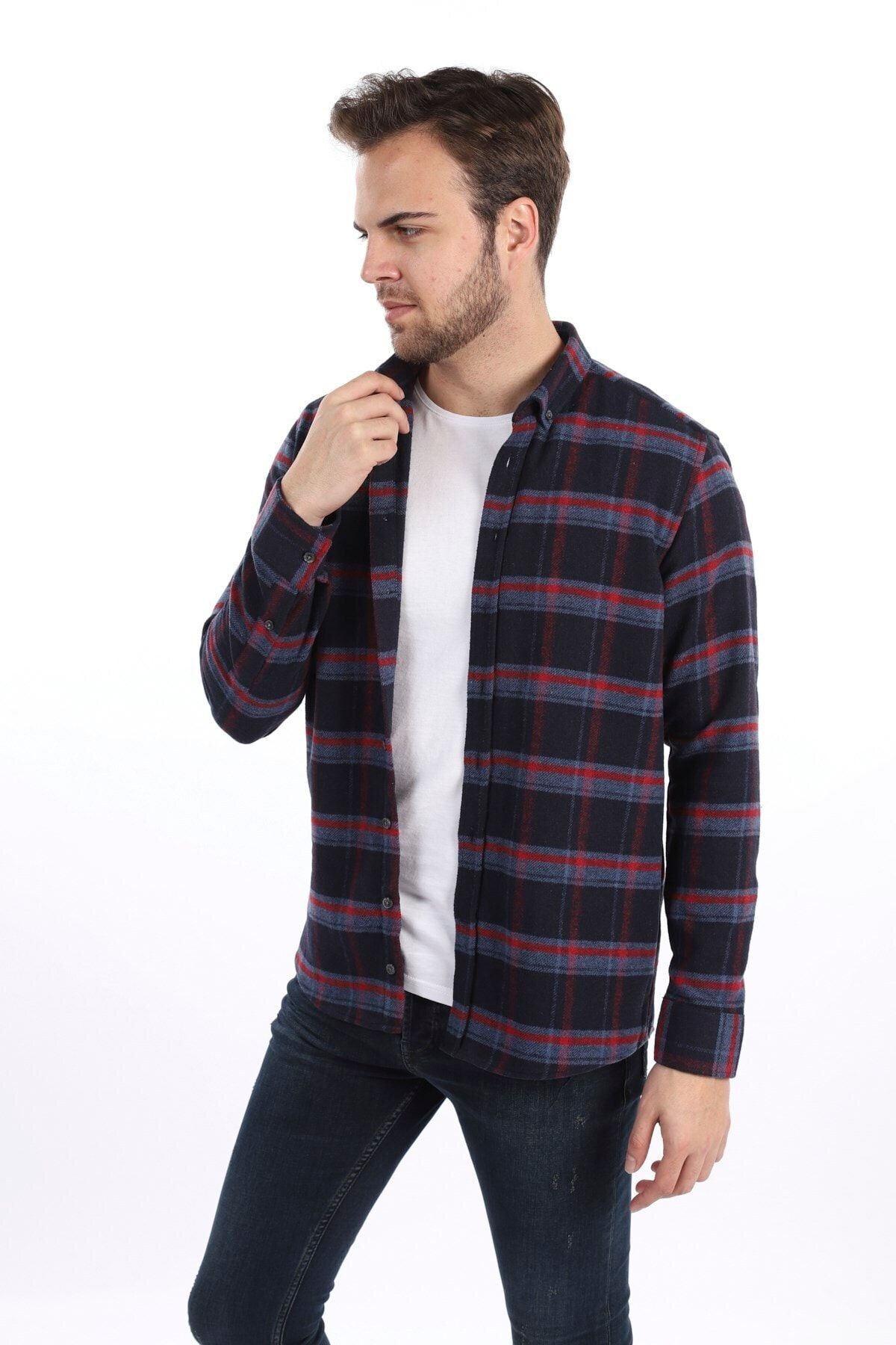 Lacivert Slim Fit Oduncu Gömlek