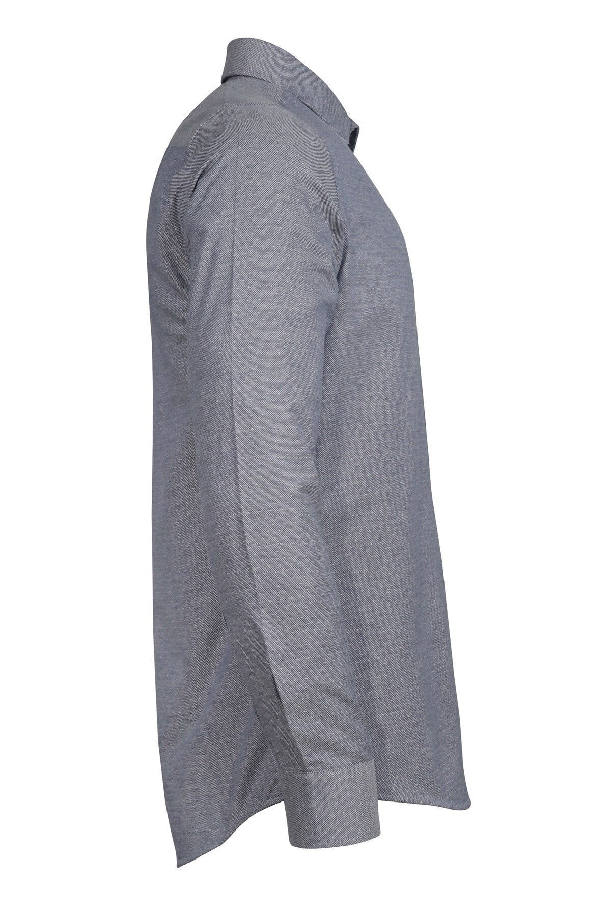 Erkek Gri Slim Fit Armürlü Gömlek