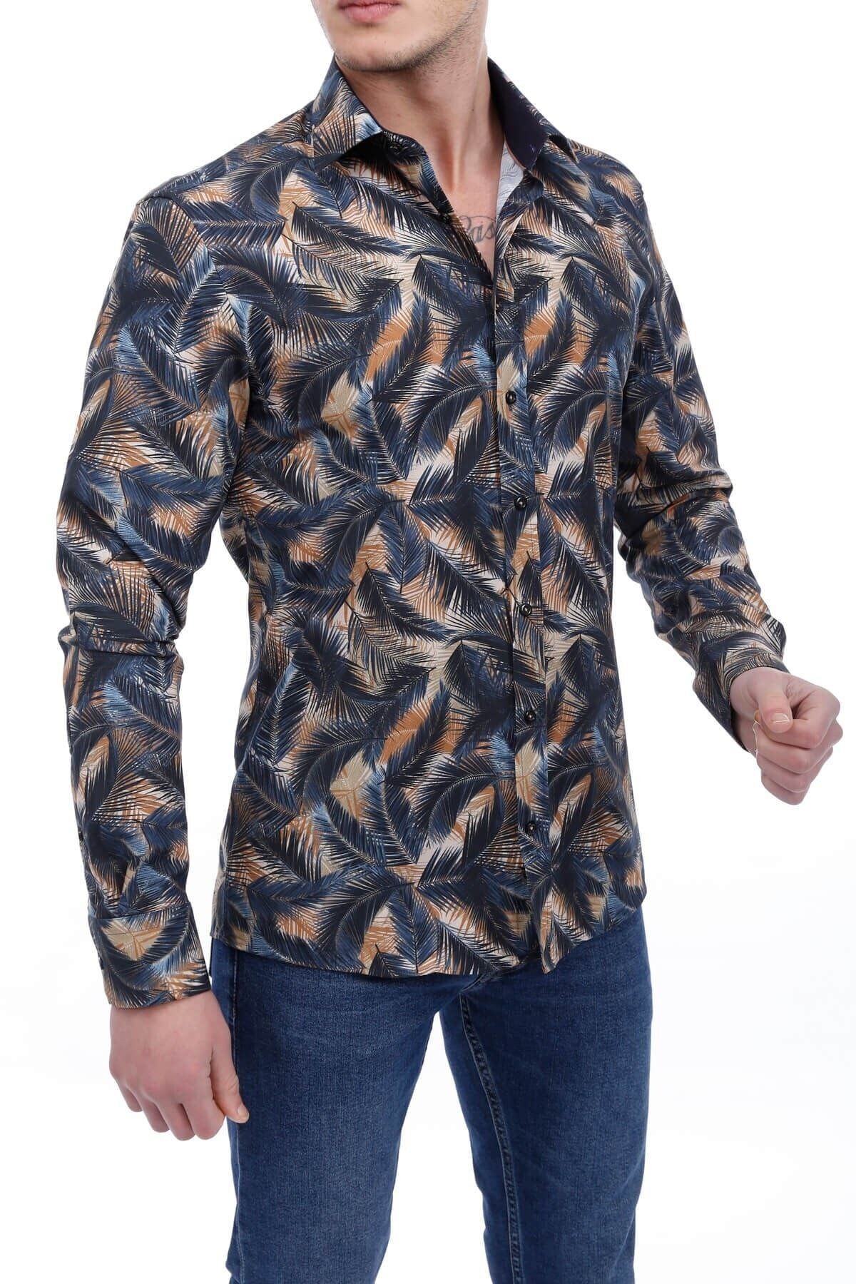 Baskılı Lacivert Slim Fit Gömlek