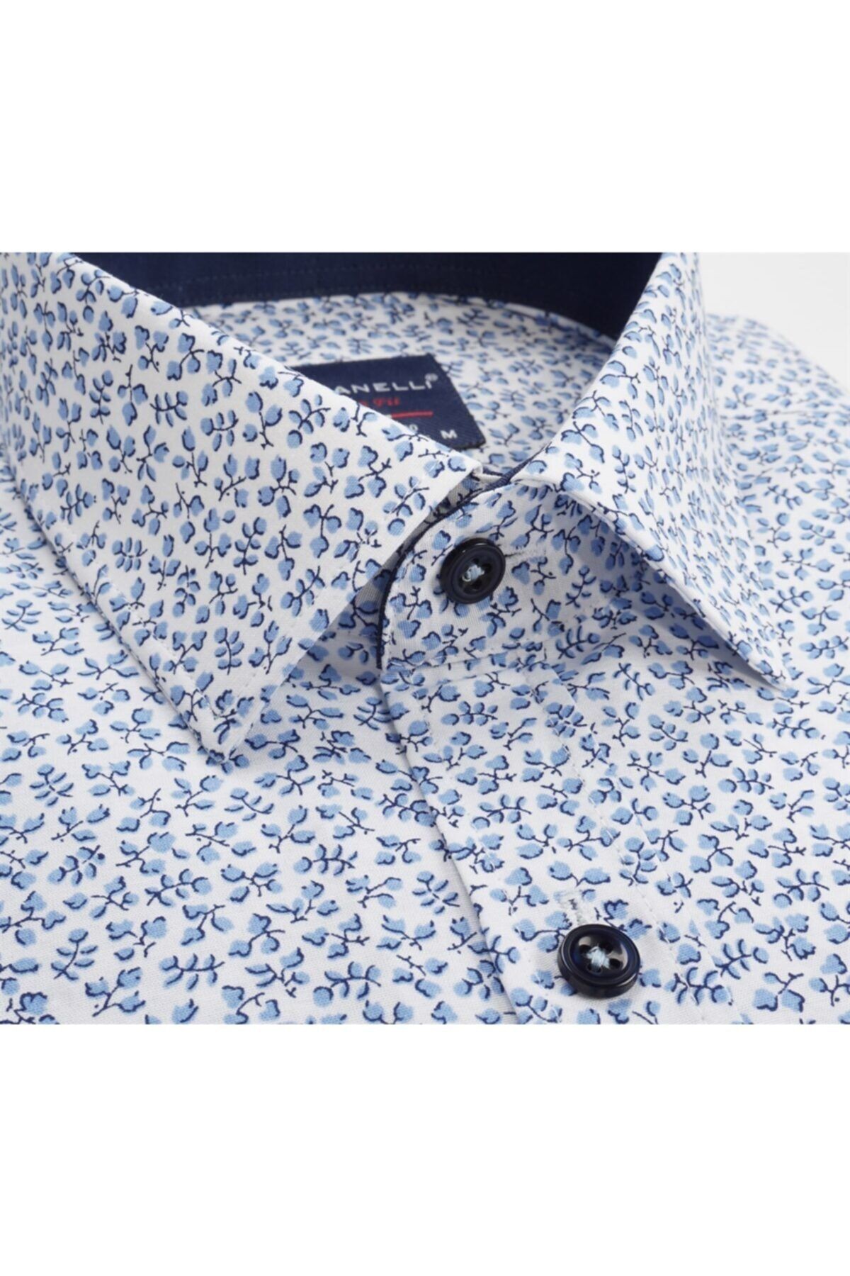 Erkek Mavi Slim Fit Baskılı Gömlek