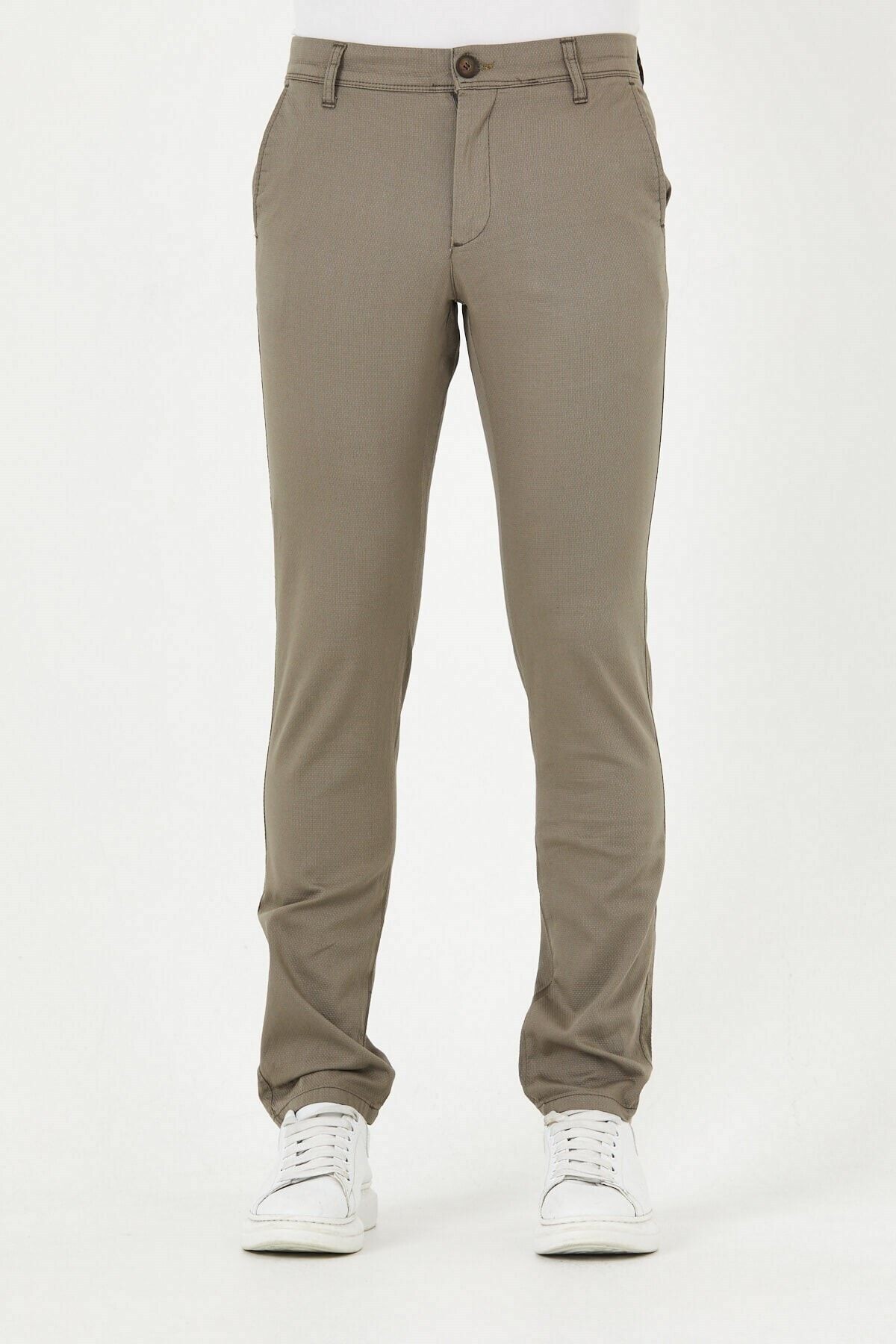 Camel Chıno Yan Cepli Mikro Desen Keten Regular Fit Pantolon