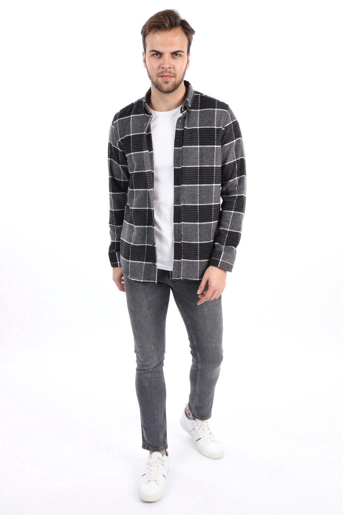 Siyah Slim Fit Oduncu Gömlek