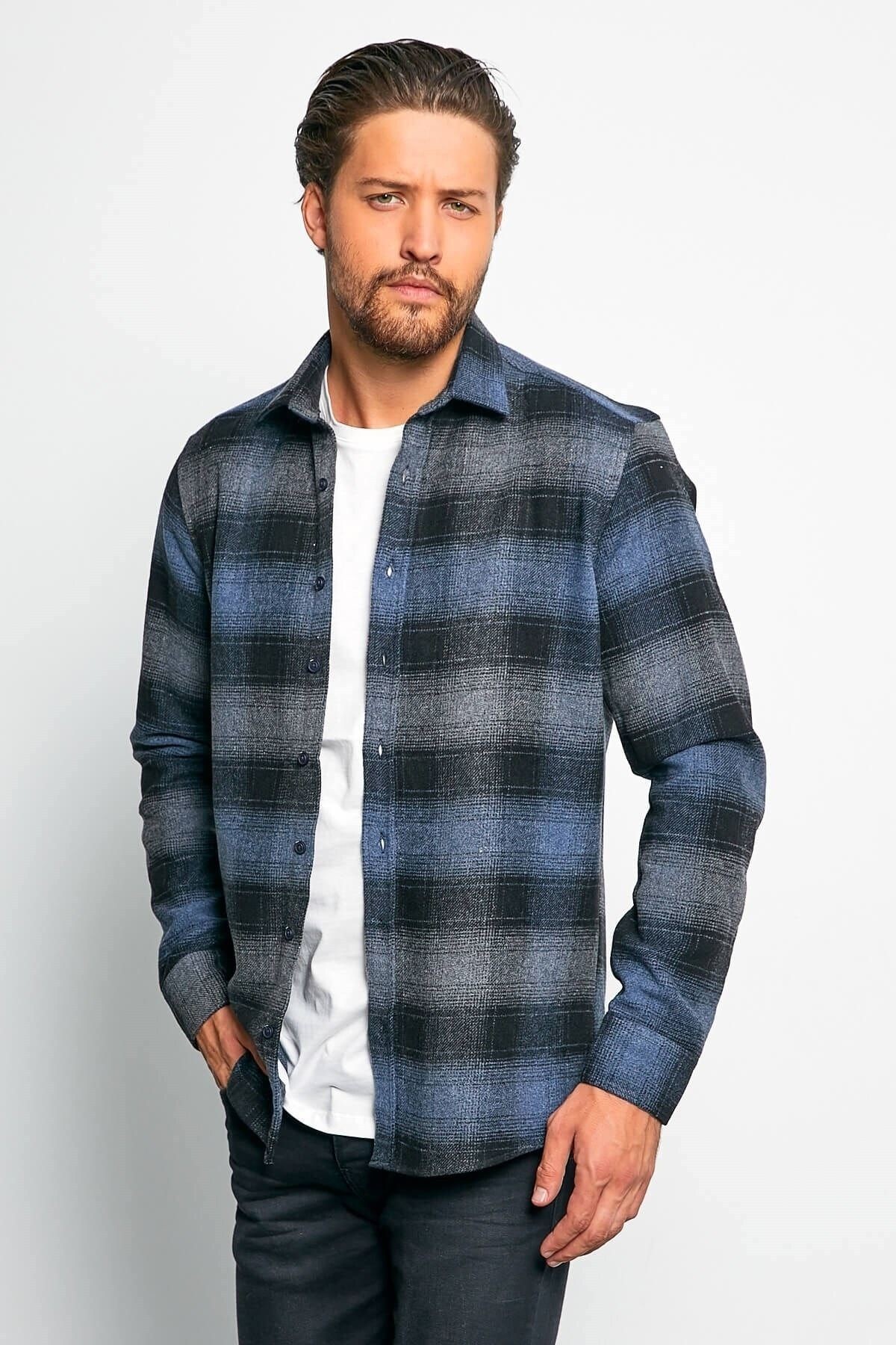 Mavi Slim Fit Oduncu Gömlek