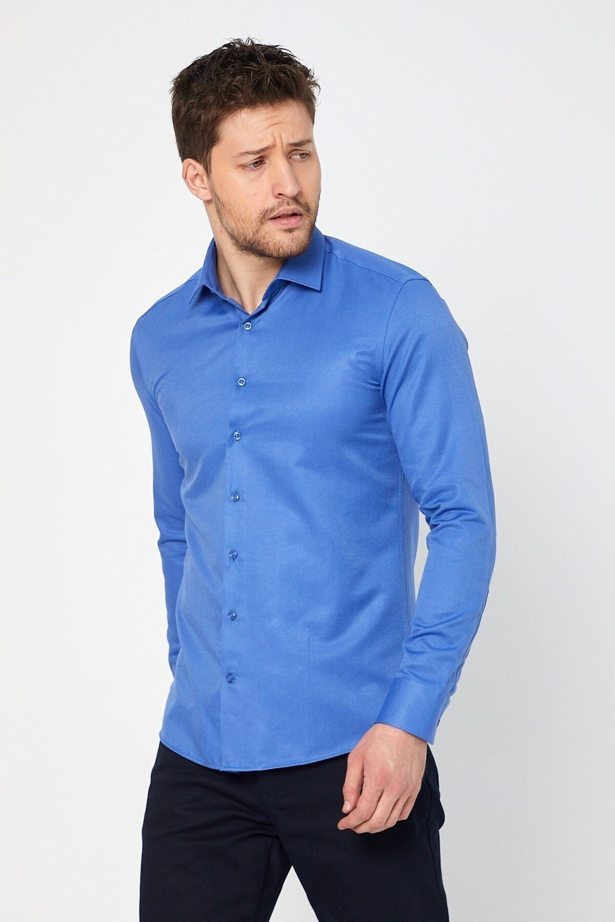 Mavi Slim Fit Uzun Kol Gömlek