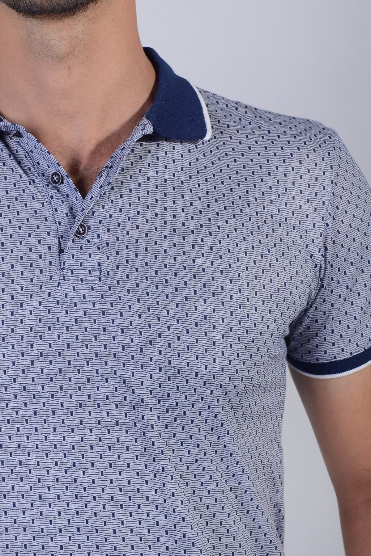 Erkek Mavi Polo Yaka Regular Fit T-Shirt