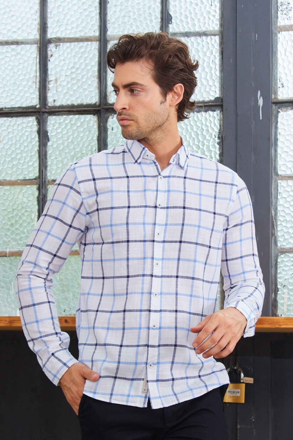 Ekose Desen Modern Slim Fit Pamuk Gömlek