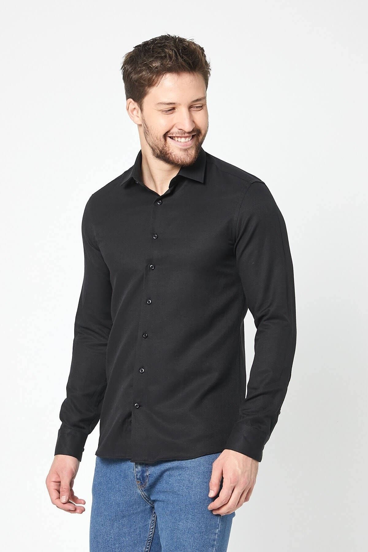 Siyah Slim Fit Uzun Kol Gömlek