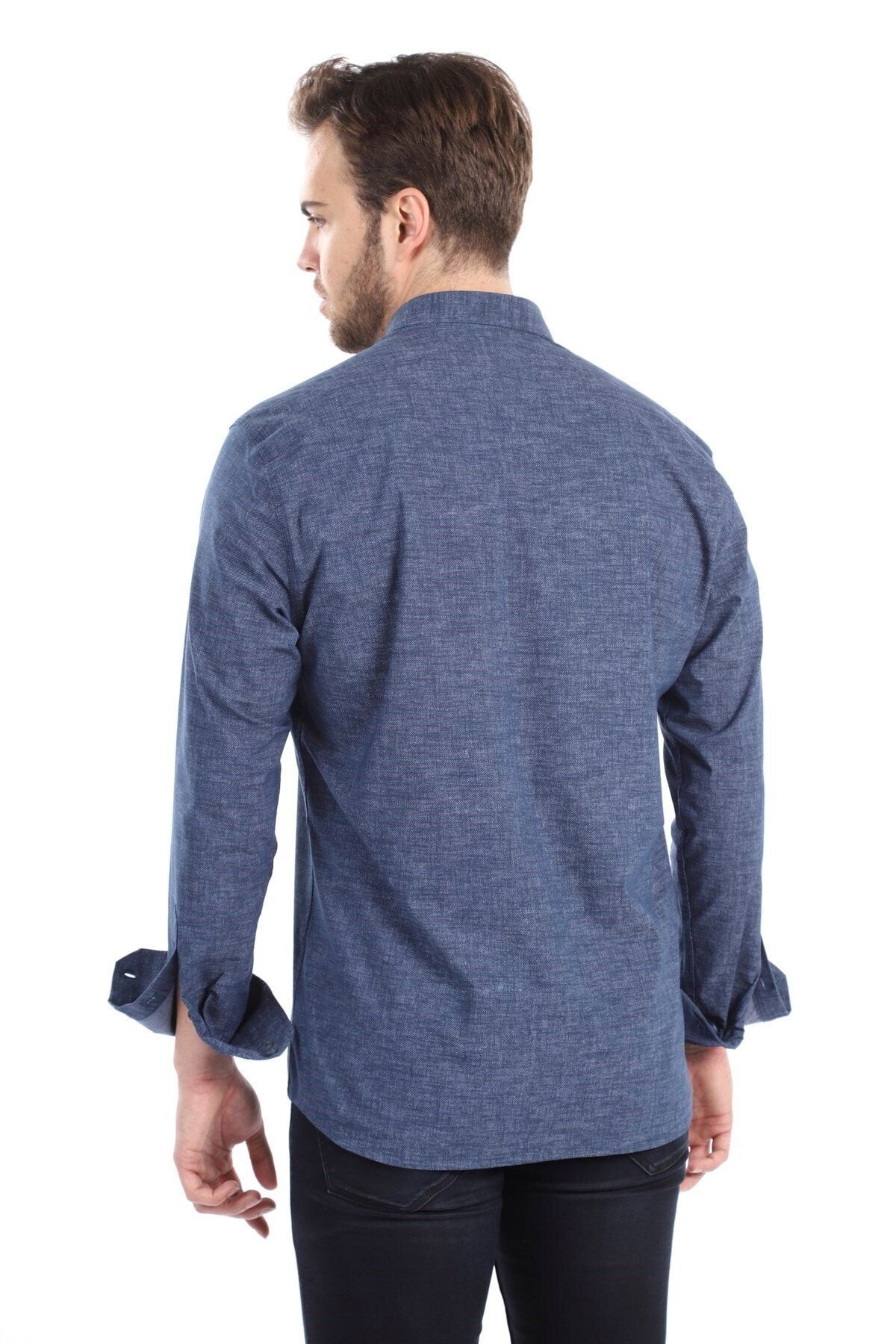 Baskılı Lacivert Slim Fit Gömlek